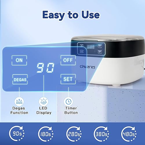Miniatura 3 de CHWARES Limpiador ultrasónico de joyas para el hogar, limpiador ultrasónico de 40 kHZ con Degas para monedas, anteojos, reloj y CD, ajuste de 5