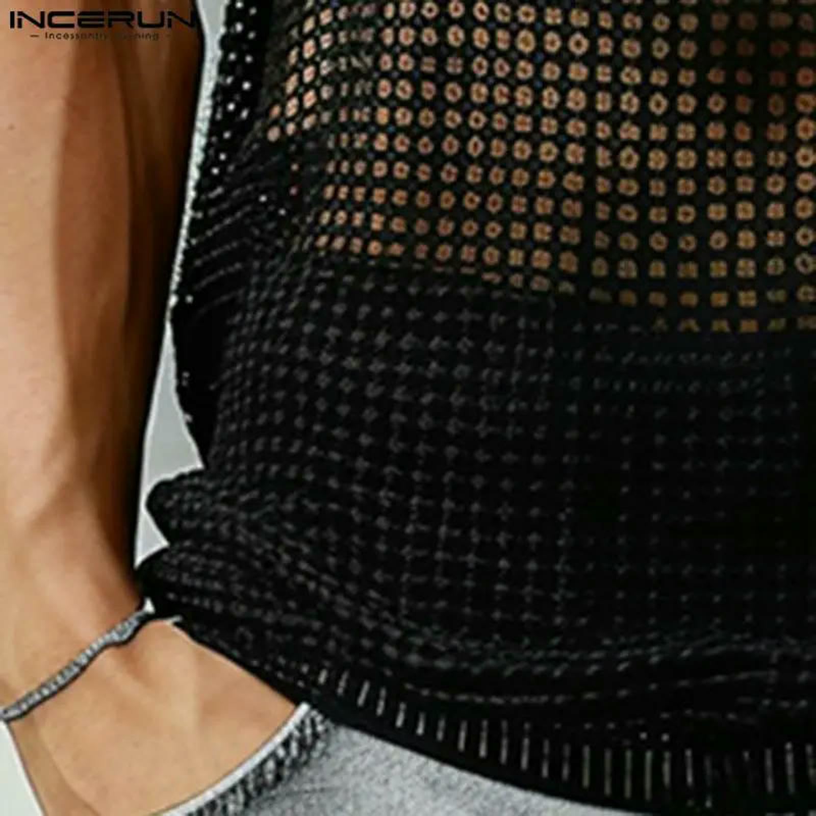 Maglietta Uomo American Style Fashion Men Mesh Fabric Thirt Digit Stampato personalità Casual-Nero-XXXL