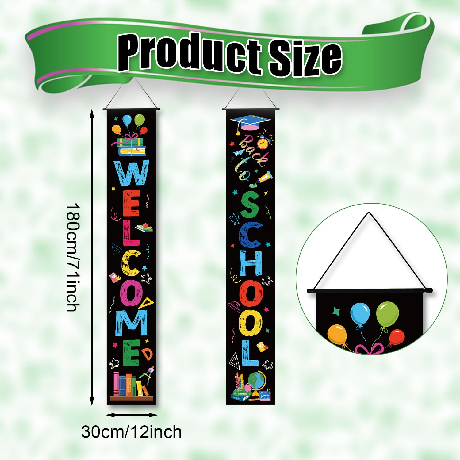 Bannière Verticales de Rentrée Scolaire, 180x30cm Bannière de Bienvenue pour Classe Back to School Banner Décorations du Premier Jour d'École pour École Maternelle, Primaire, Collège et Lycée
