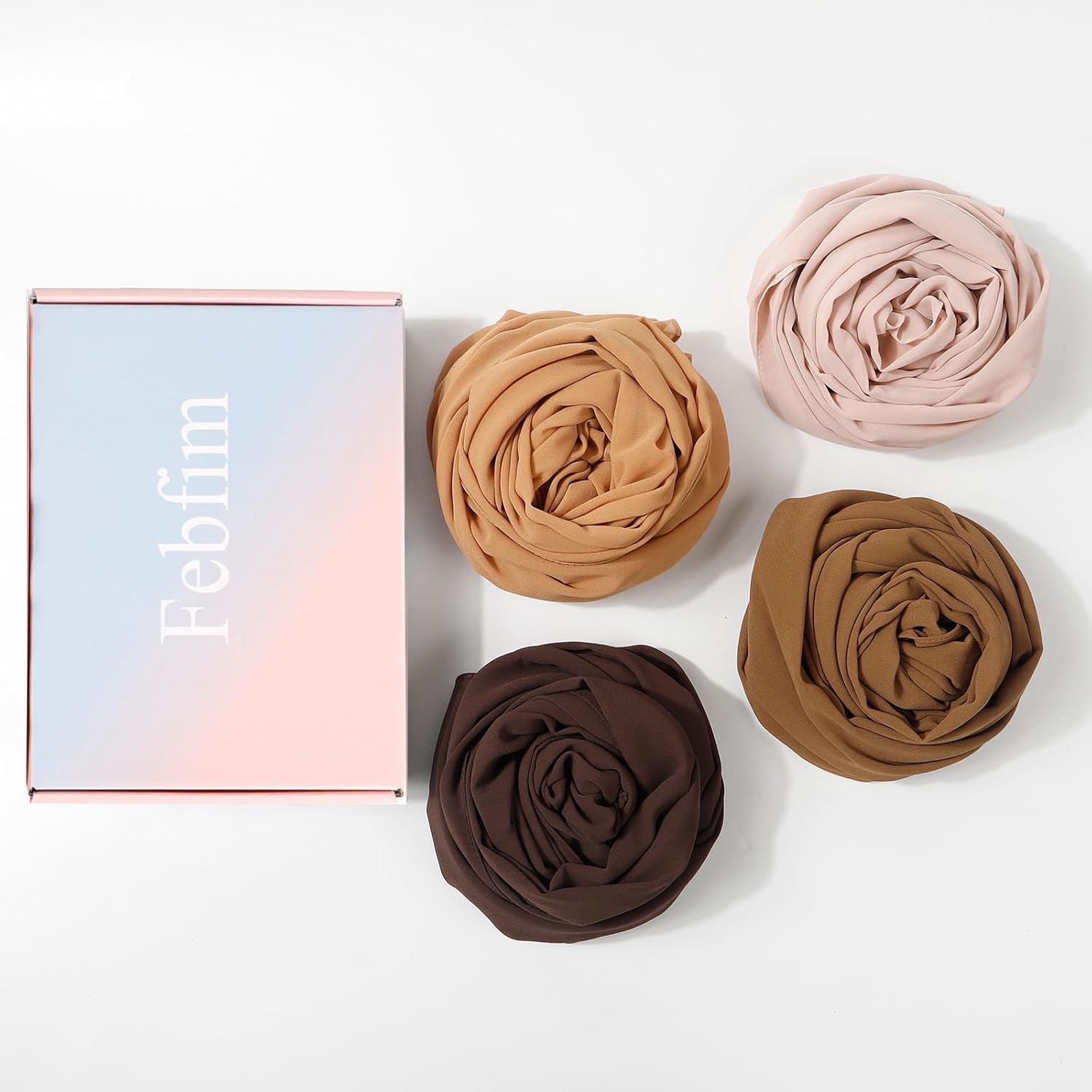 Febfim 4 PCS Muslim Women Soft Premium Solid Chiffon Hijab Scarves Shawl Long Scarf Wrap Scarves with Gift Box - Image 4