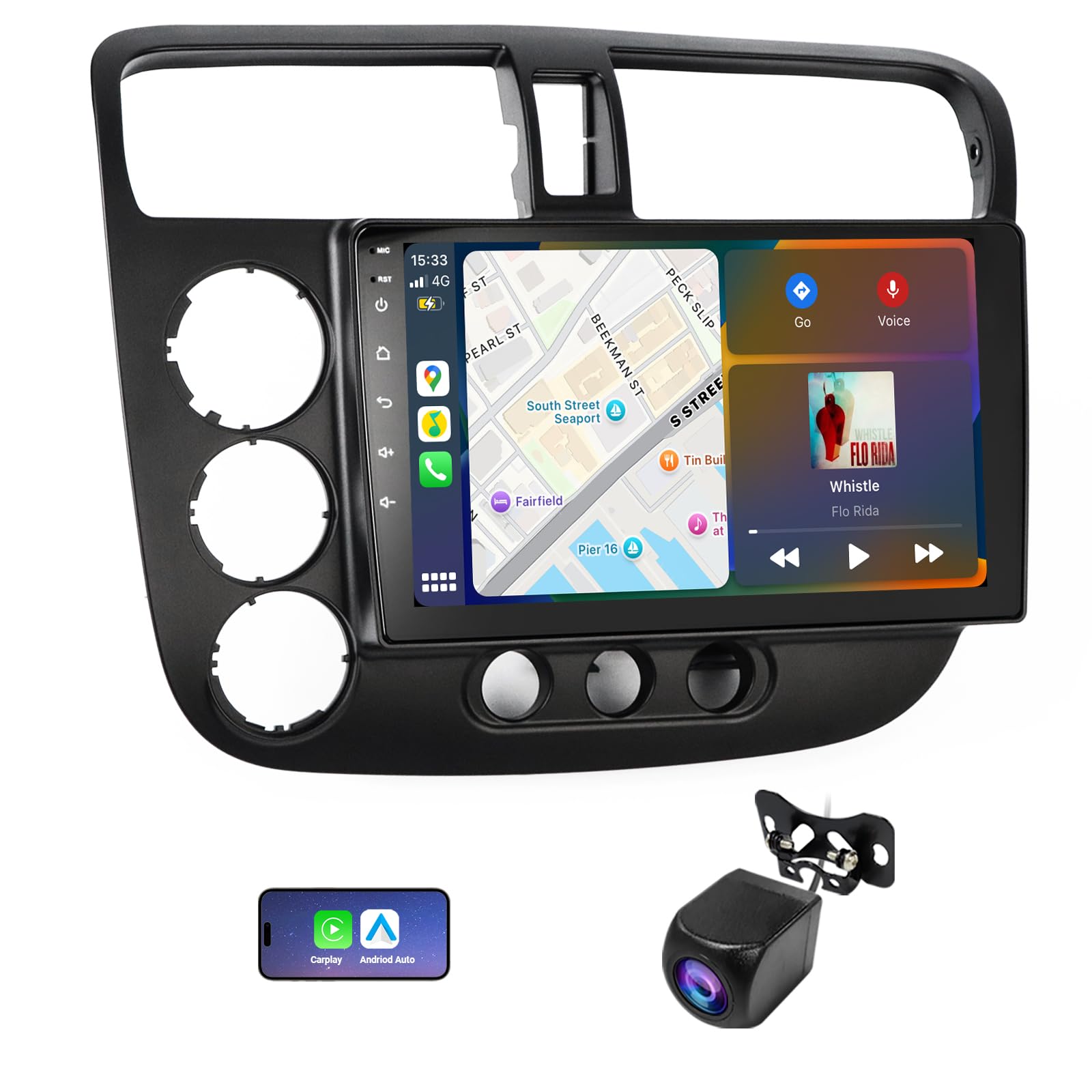 Haudio 9 inch HD Touch Screen Car Stereo Radio for Honda Civic 2001-2005 with Wireless CarPlay & Android Auto, Built-in DSP/2G+64G/Bluetooth/GPS/WiFi/