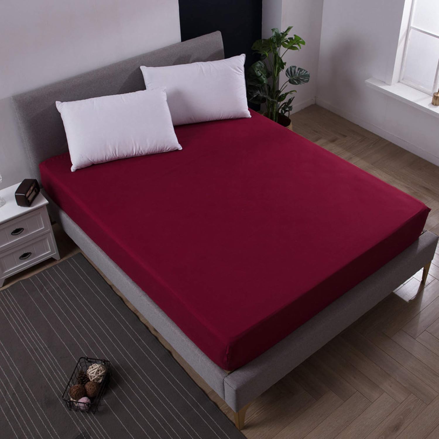 FCLDESHOP Deep Pocket Queen Size Sheets,Kids Solid Color Waterproof Urine-Proof Deep Pocket Fitted Sheet, Polyester Fiber Mattress Protector,Red,80cmX200cmX30cm