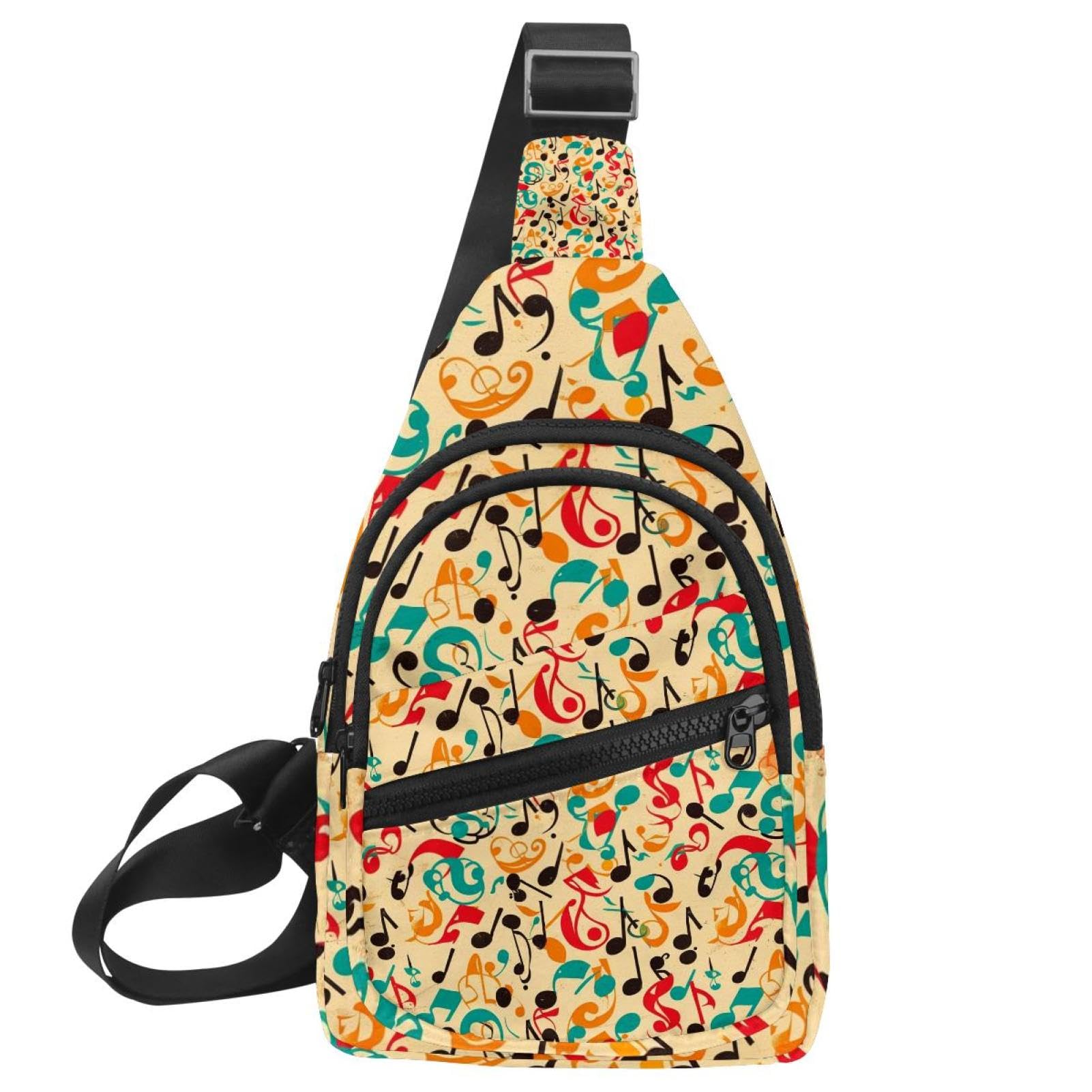 Mochila cruzada para evitar robos y cargar pertenencias con patrón de instrumentos retro 7