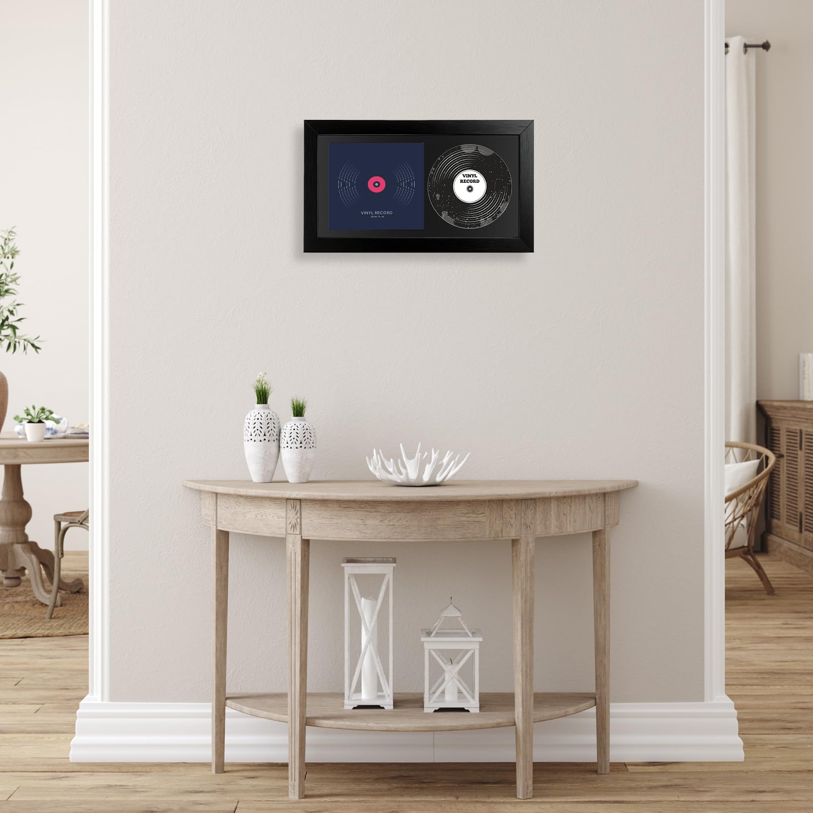 GBKDQQ Cornice per display CD, Display Disc, CD Box vetro autentico e copertina dell'album con formatura in legno per display da parete e da tavolo (nero)
