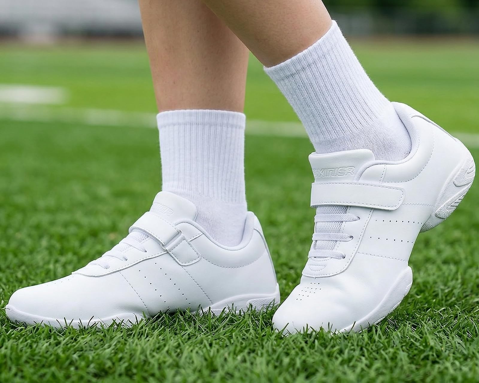 BAXINIER Girls White Cheerleading Dance Shoes Athletic Training Tennis Breathable Youth Competition Cheer Sneakers