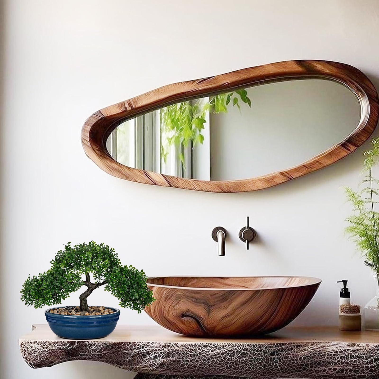 Briful Bonsai artificiale da 24,1 cm, pianta finta per bonsai verde Podocarpus, piante artificiali per interni, in vaso di ceramica, pianta finta per interni, decorazione per casa, ufficio, scrivania