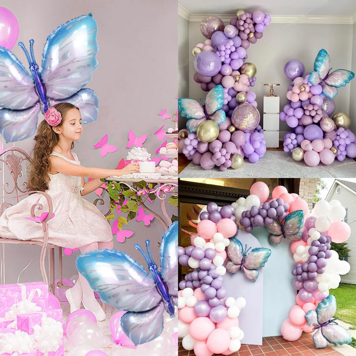 Set Decorazione Compleanno Bambina Con Palloncini Farfalle | 34 Pezzi Rosa-Viola Per Tema Principessa E Baby Shower