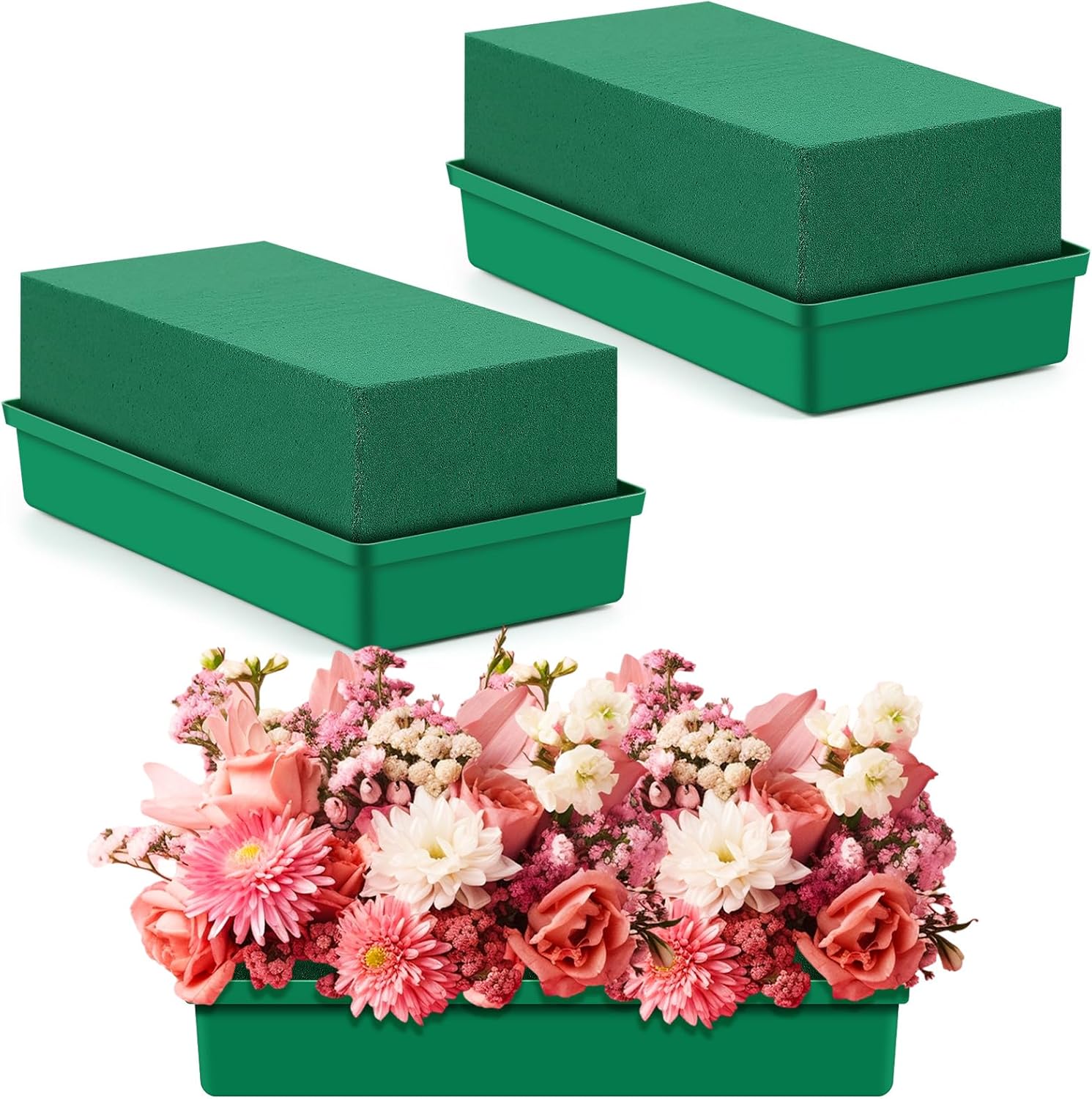 Teenyyou 4 Pack Large Size Floral Foam with Bowl 9.65" l x 4.65" W x 3" H Rectangle Wet Floral Foam Cage Blocks Flower Arrangements Supplies for Table Party Festival Flower Decor