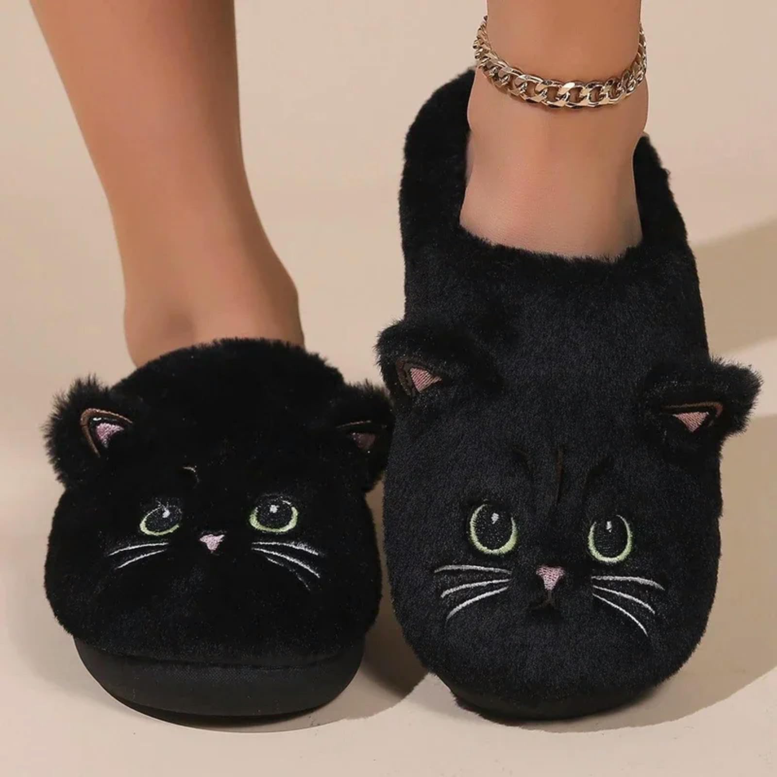 Pantofole Slipisti da Gatto Carini Soffici Pelose Donne Pannelli da Casa Uomo Pantofole Invernali Pannelli da Peluche per Scarpe da Cotone per Interni-Bianco A Nero-44-45