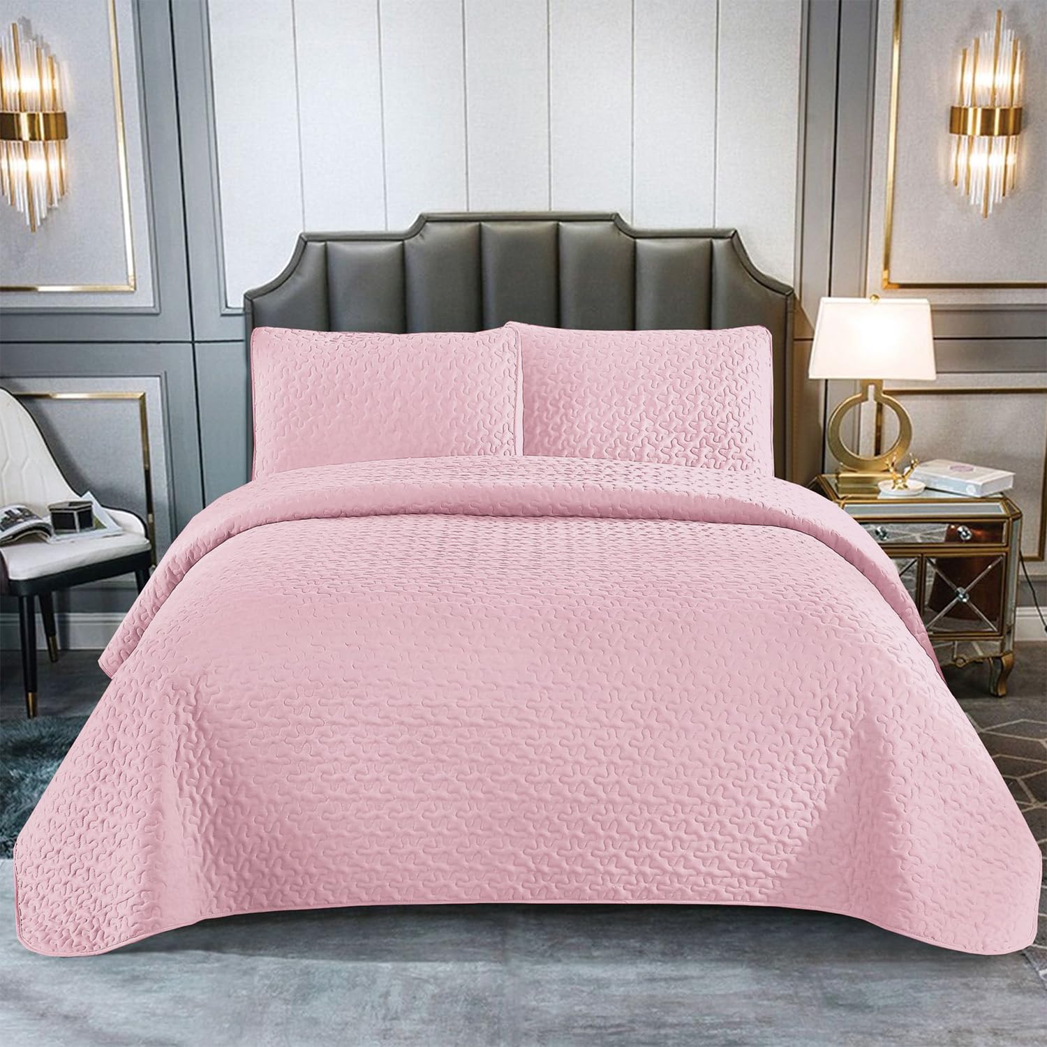 GREATOYAR Colcha para Primavera y Verano, Colcha Ligera Entretiempo, Polyester, Colchas Cubre Cama Fina Suave, Bicolor Reversible Liso, Colcha 180x260cm con 1 Funda de Cojin 50x70cm, Color Rosa