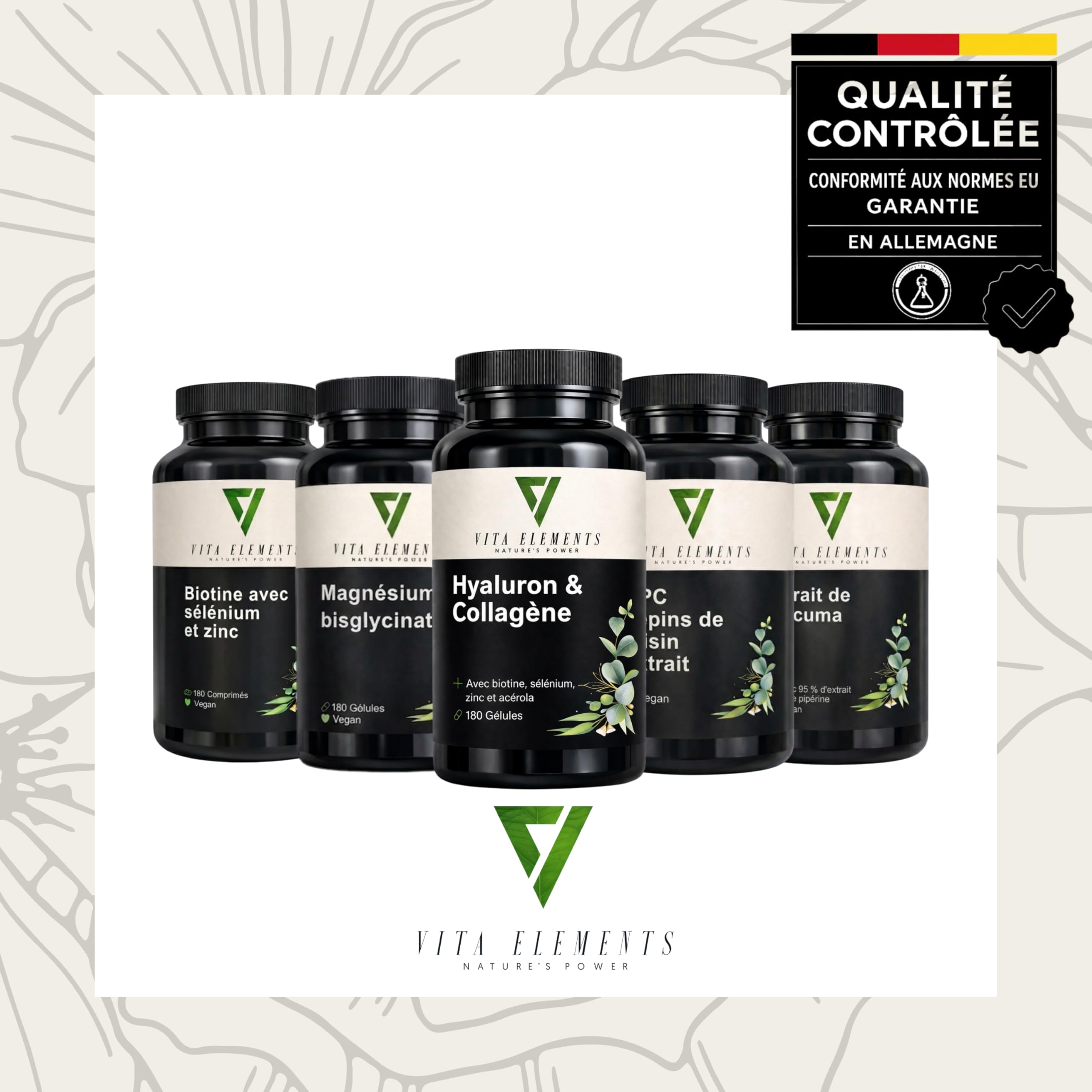 Vita Elements Complexe Acide Hyaluronique Collagène - 180 Gélules - Enrichi avec Biotine, Sélénium, Zinc, Vitamine C & Extrait de Bambou - 3 Mois de Stock - Testé en Laboratoire (3)