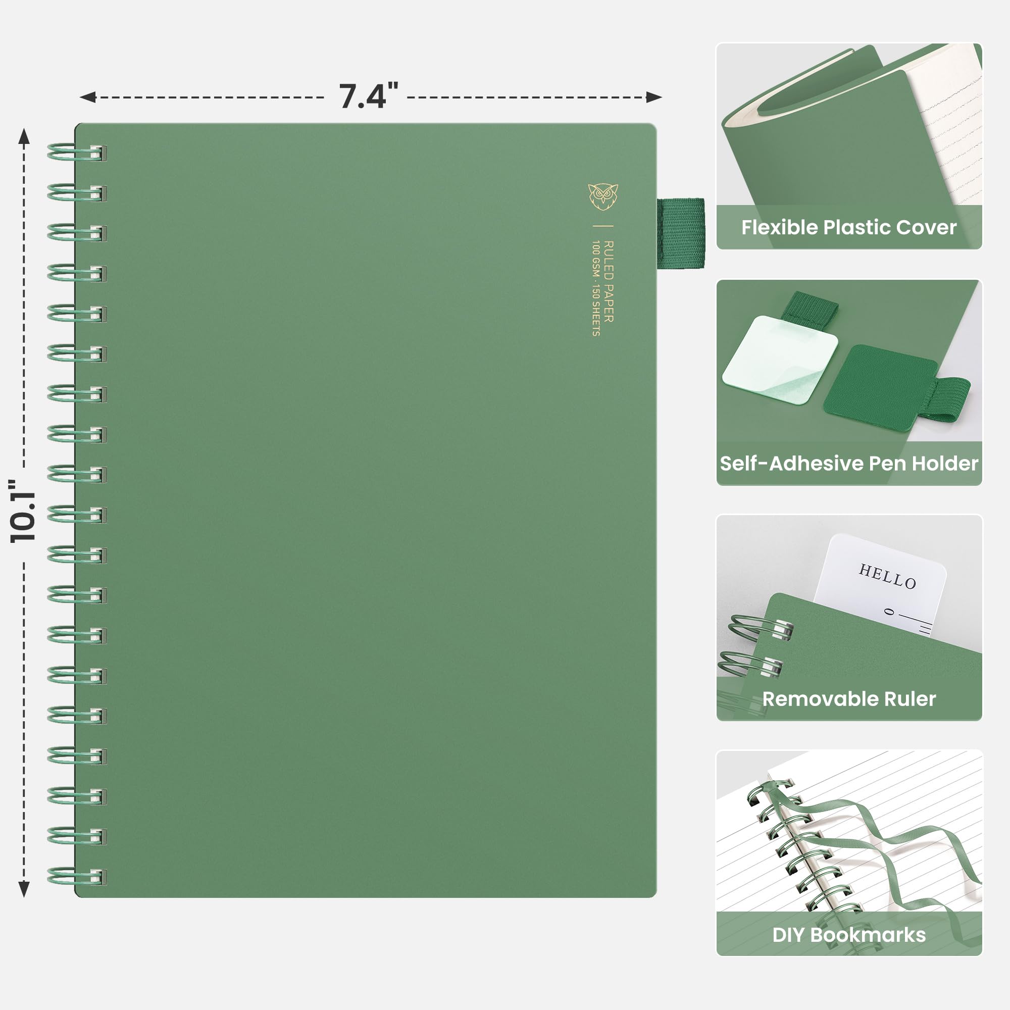 EMSHOI B5 - Cuaderno universitario rayado en espiral, grande de 19 x 26 cm, 300 hojas/150 páginas, papel grueso de 100 g/m², tapa dura impermeable, diario de escritura unisex para trabajo, oficina y