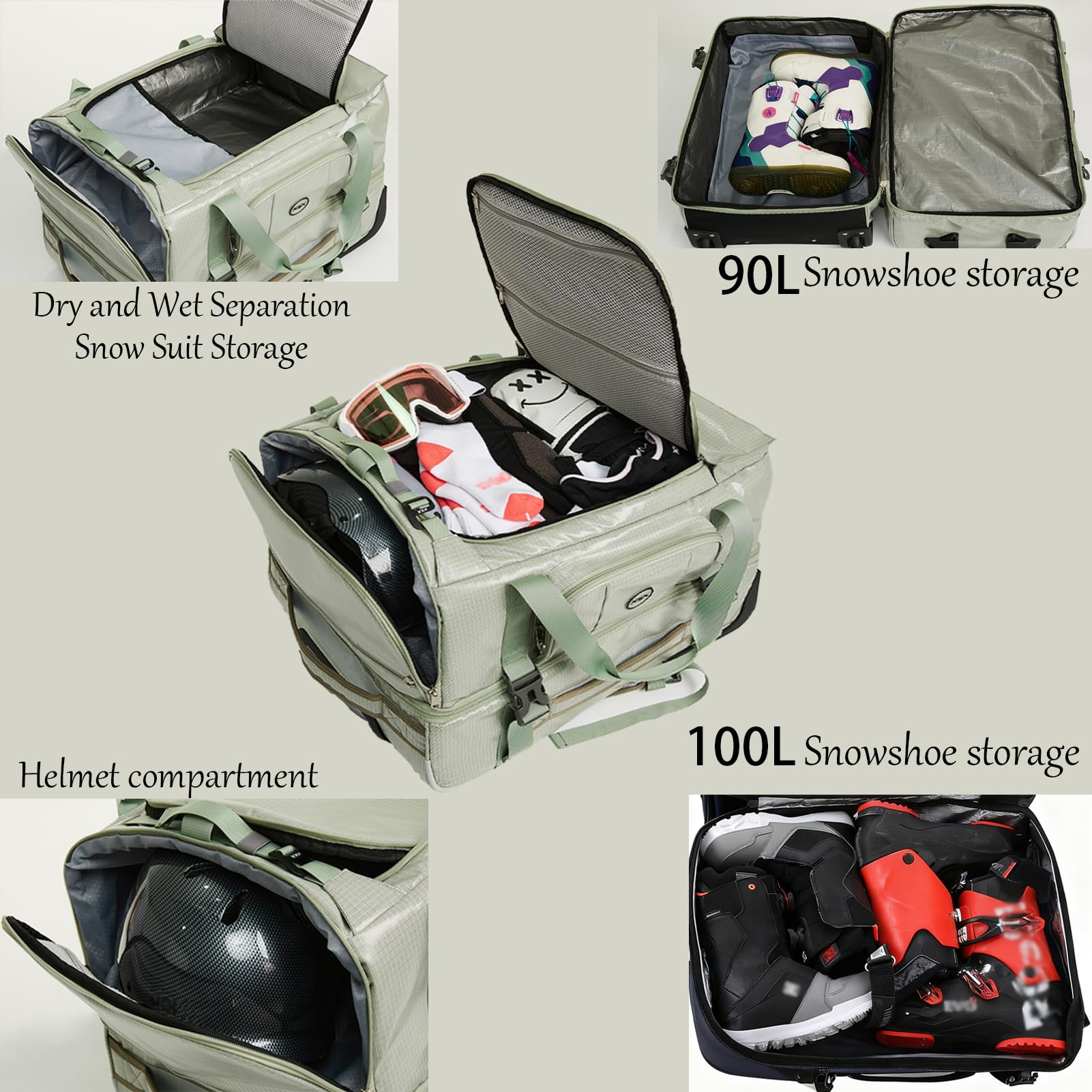 90L/100L Koffer Skitasche Reisetasche mit Rollen Skikoffer wasserdichte Große Ski Trolley Tasche Kofferrolle Rollkoffer Reisekoffer Snowboardtasche Sporttasche