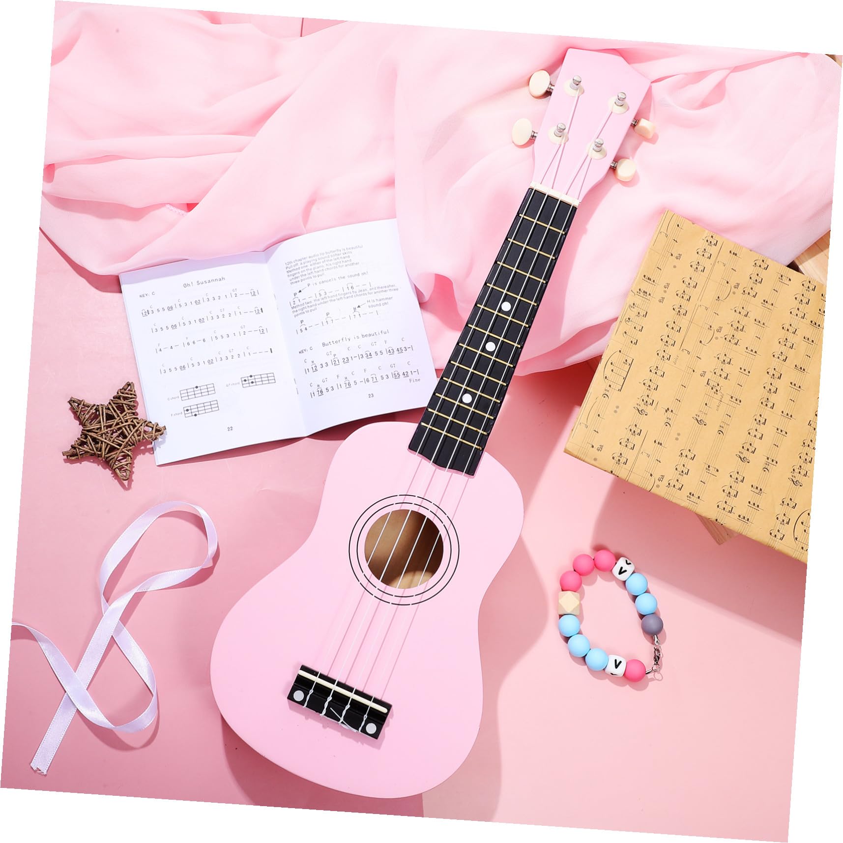 Ukulele Soprano Rosa per Adulti Completo con Borsa Porta Ukulele Corda di Ricambio e Plettro Strumento Musicale Hawaiano Facile da Suonare per Principianti