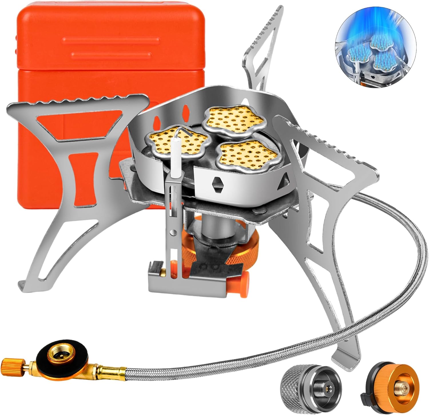 6800W Camping Backpacking Stove, Outdoor Portable Burner Cooking Stove with Fuel Canister Adapter, Piezo Ignition, Carry Case, Foldable Windproof Camping Gas Stove for Picnic Hiking 6800W Camping Backpacking Stove, Outdoor Portable Burner Cooking Stove with Fuel Canister Adapter, Piezo Ignition, Carry Case, Foldable Windproof Camping Gas Stove for Picnic Hiking