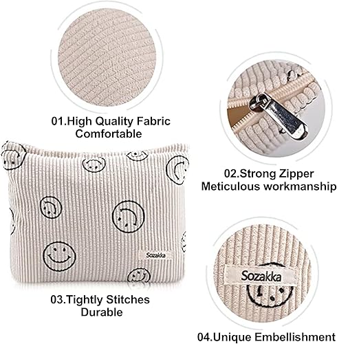 Miniatura 3 de Smiley Face - Bolsa de cosméticos de pana de gran capacidad bolsa de maquillaje de viaje bolsa de aseo para mujer 1 beige Bolsa de cosméticos de