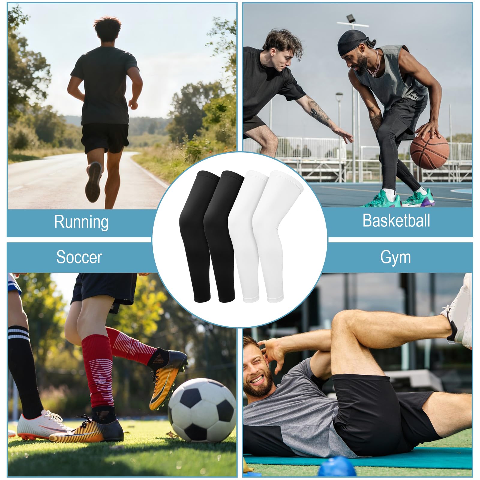 2 pares de calentadores de piernas para hombre, manga de compresión para hombre, protección solar larga, mangas de brazo, mangas de pierna para mujer, ciclismo, rodilleras, bicicleta para hombres y