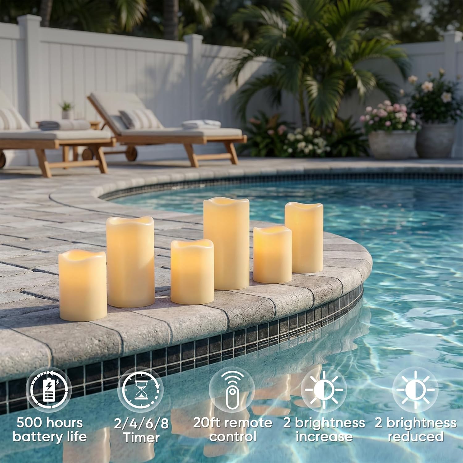 Amagic Waterproof Outdoor Flameless Candles with Timer, Battery Operated Candles with Remote Control, Electric LED Pillar Candle for Outside Patio, Garden, Wedding Decor, D3 x H4 5" 6", Set of 9