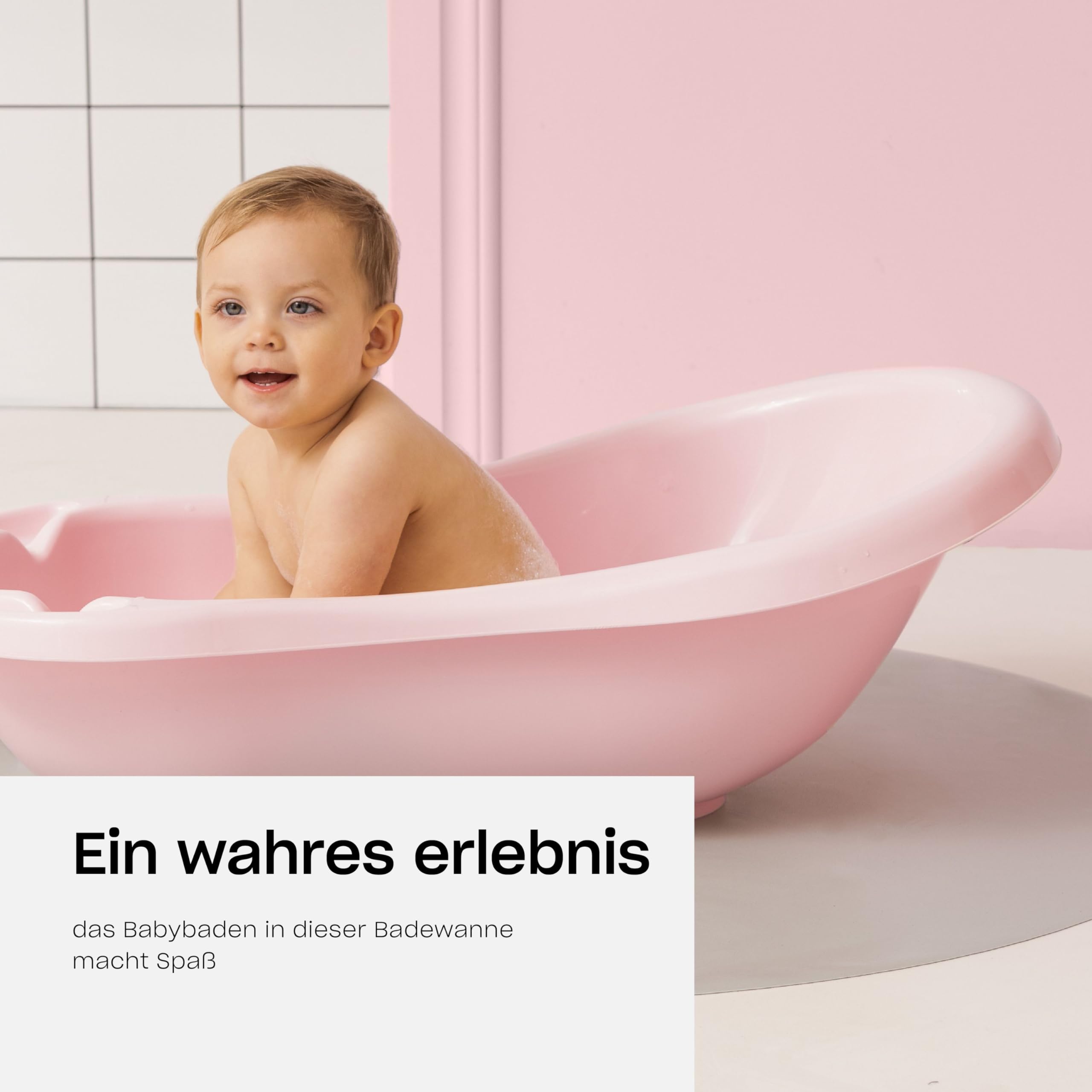 Hylat Baby Babybadewanne mit Gestell - TÜV Rheinland zertifiziert, stabil und bequem, ideal für sicheres Baden in den ersten 12 Monaten - Rosa