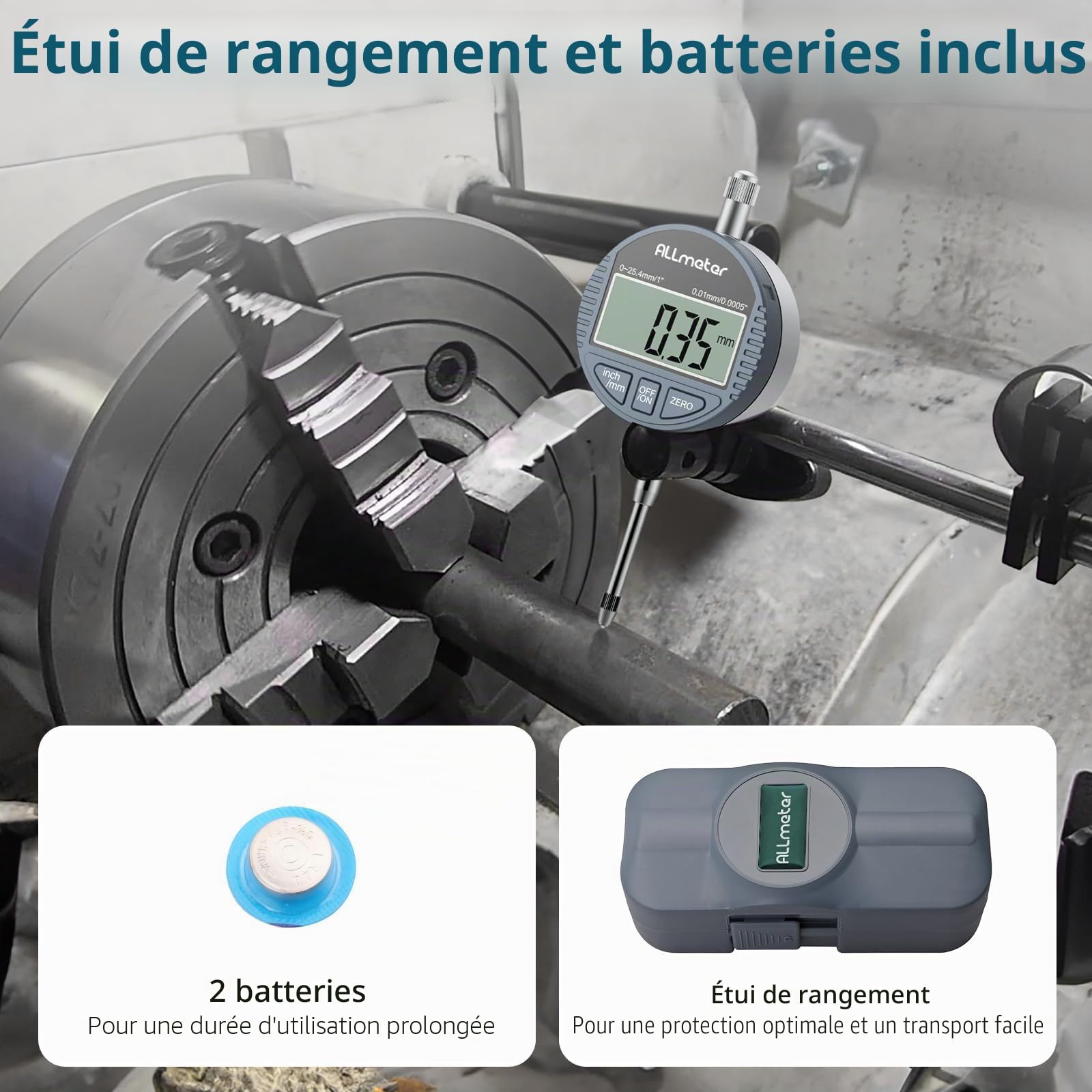 DTI Comparateur de précision Plage 0-25.4mm Résolution 0.01mm, Indicateurs à cadran numérique avec Couvercle arrière Écran LCD Pour réglage de la scie à table, Imprimante 3D