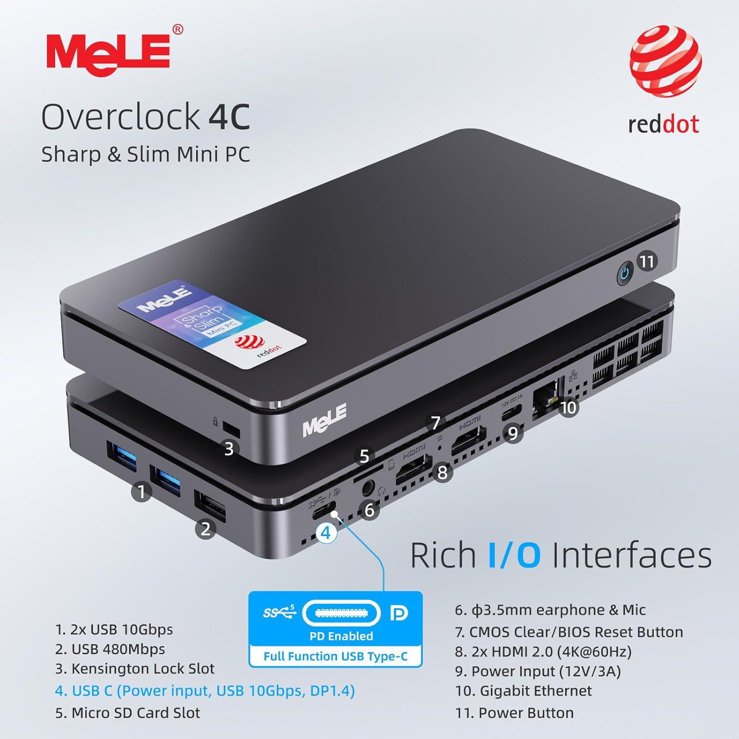 MeLE Overclock4C N300 Mini PC (up to 3.8GHz 8C/8T) 16GB DDR4 512GB Micro Desktop Computer, 4K Triple Display, All-in-one USB-C, USB3.2/WiFi/BT/Ethernet on Business Home Office - Image 2