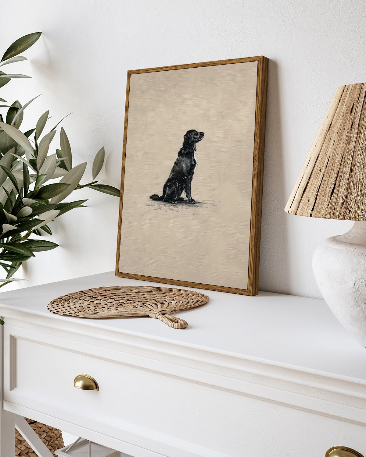 VIYYIEA Vintage Framed Black Dog Wall Art, Bedroom Living Room Minimalist Animal Art Decor, Antique Dog Canvas Print Paintings, Home Farmhouse Retro Still Life Decor, 12x16 Inch — view 3