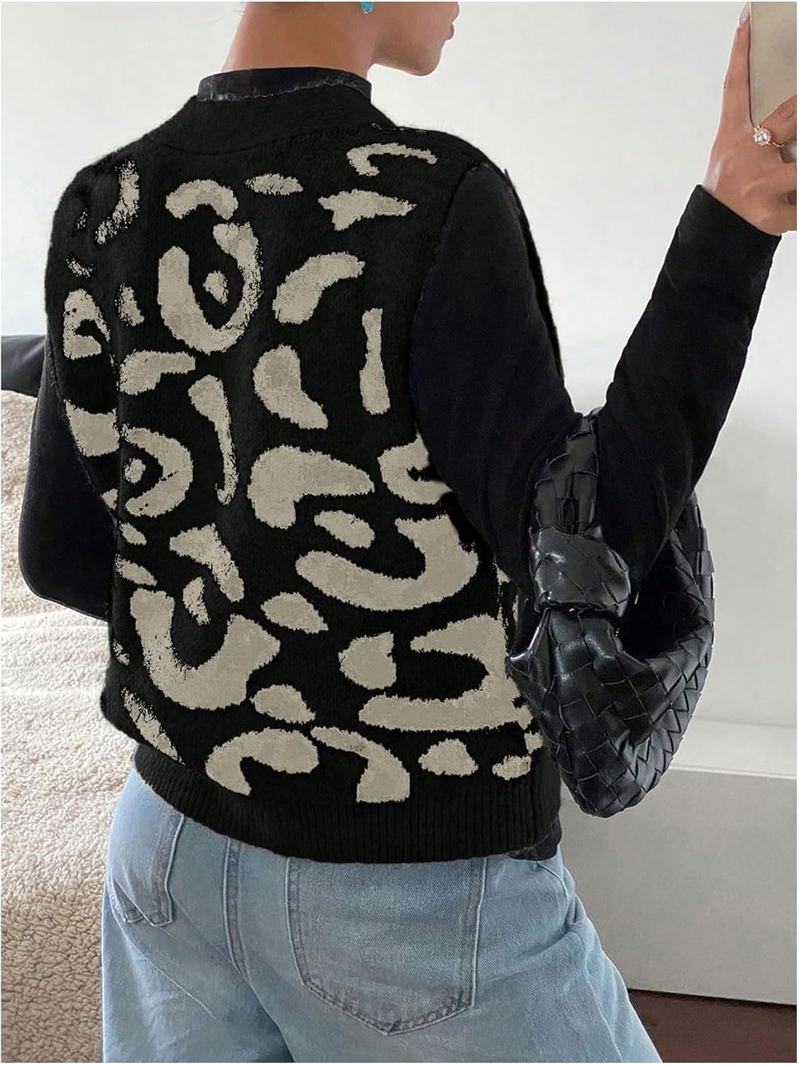 GORGLITTER Women's Leopard Button Up Sweater Vest Cheetah Print Sleeveless Office Knit Trendy Vests Top - Image 2