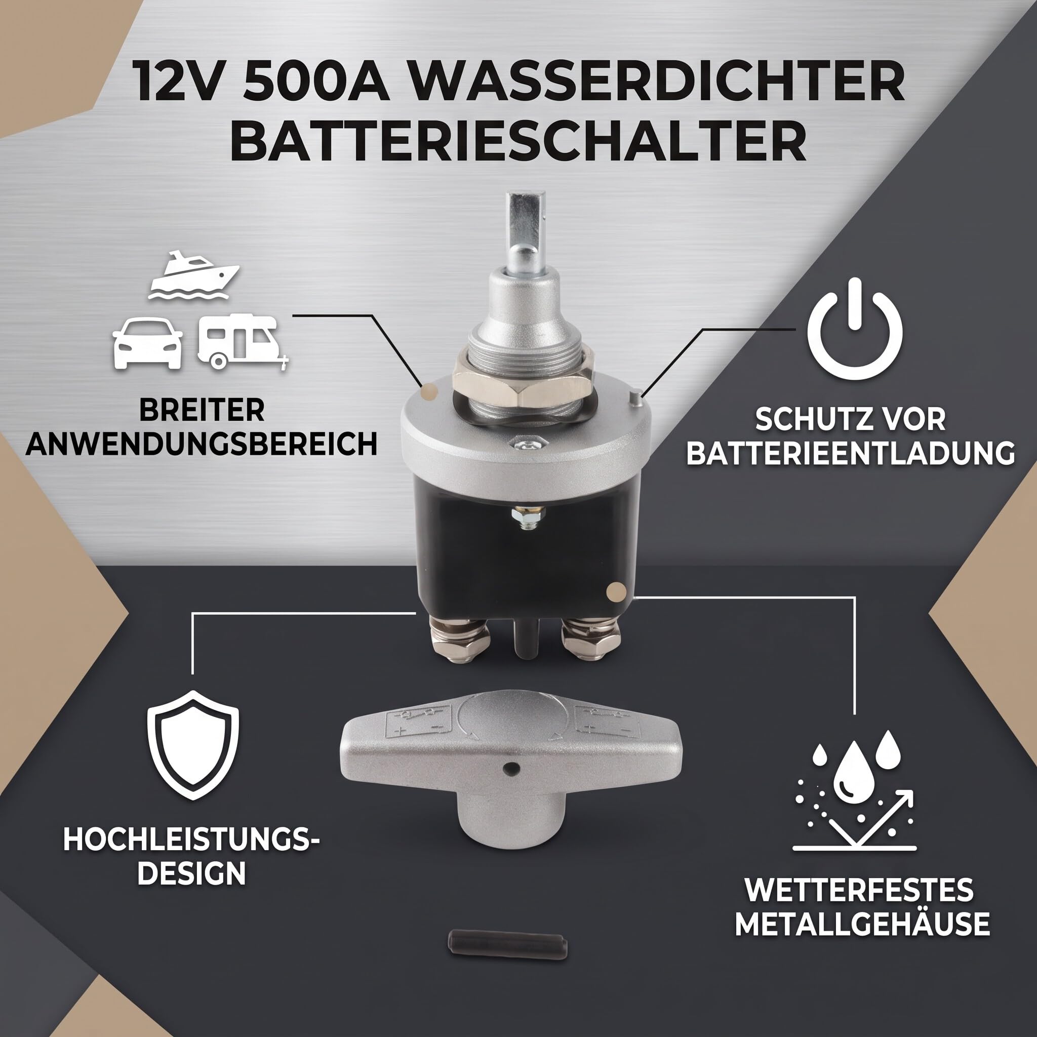 Interruptor de Desconexión de Batería 12V 500A, Corte de Energía Universal Impermeable para Coche, Caravana, Barco, Camión y RV