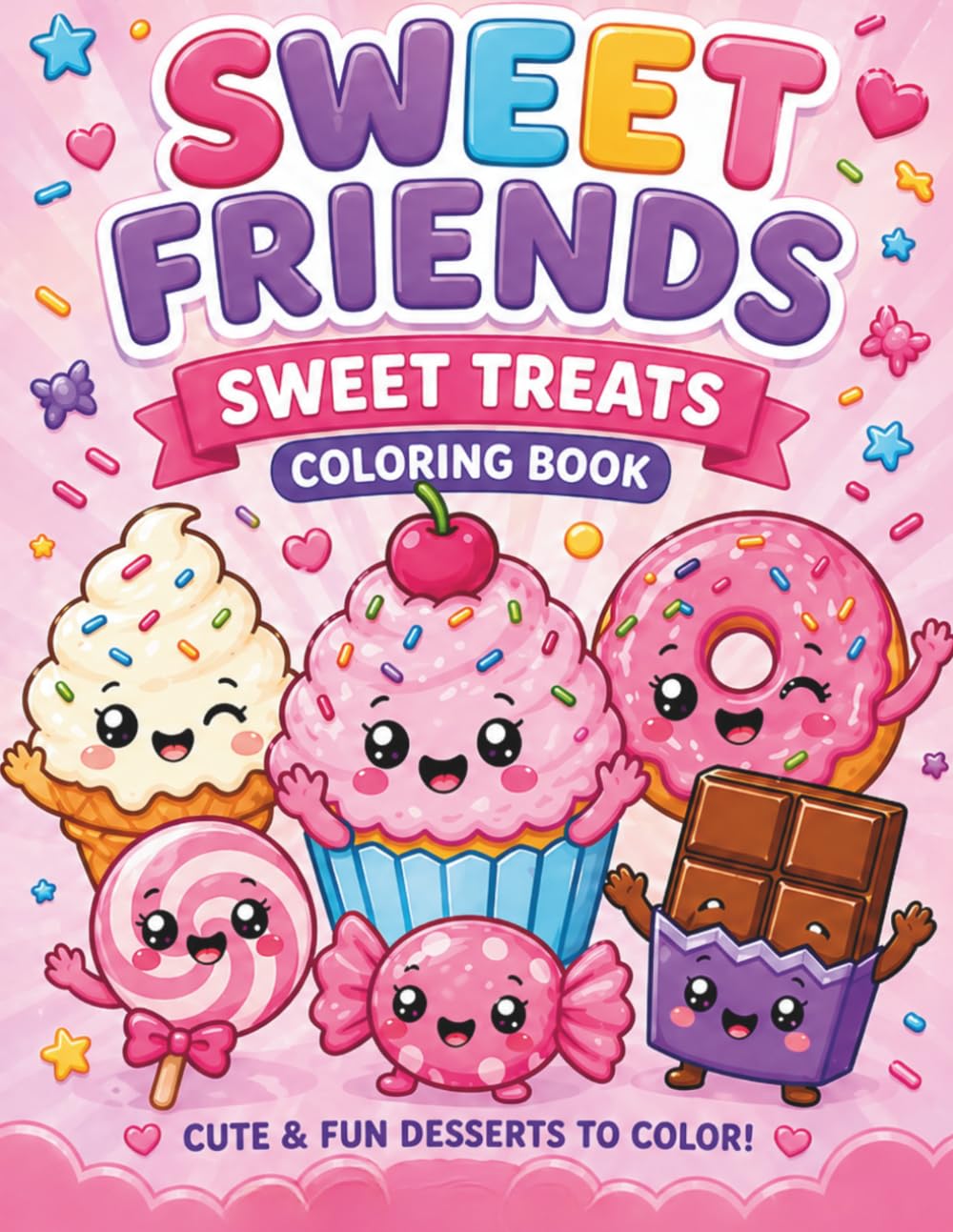 Sweet Friends: Sweet Treats Coloring Book: Cute & Fun Desserts, Candy, Cupcakes, Donuts, and Kawaii Treats to Color for Kids Ages 4-8