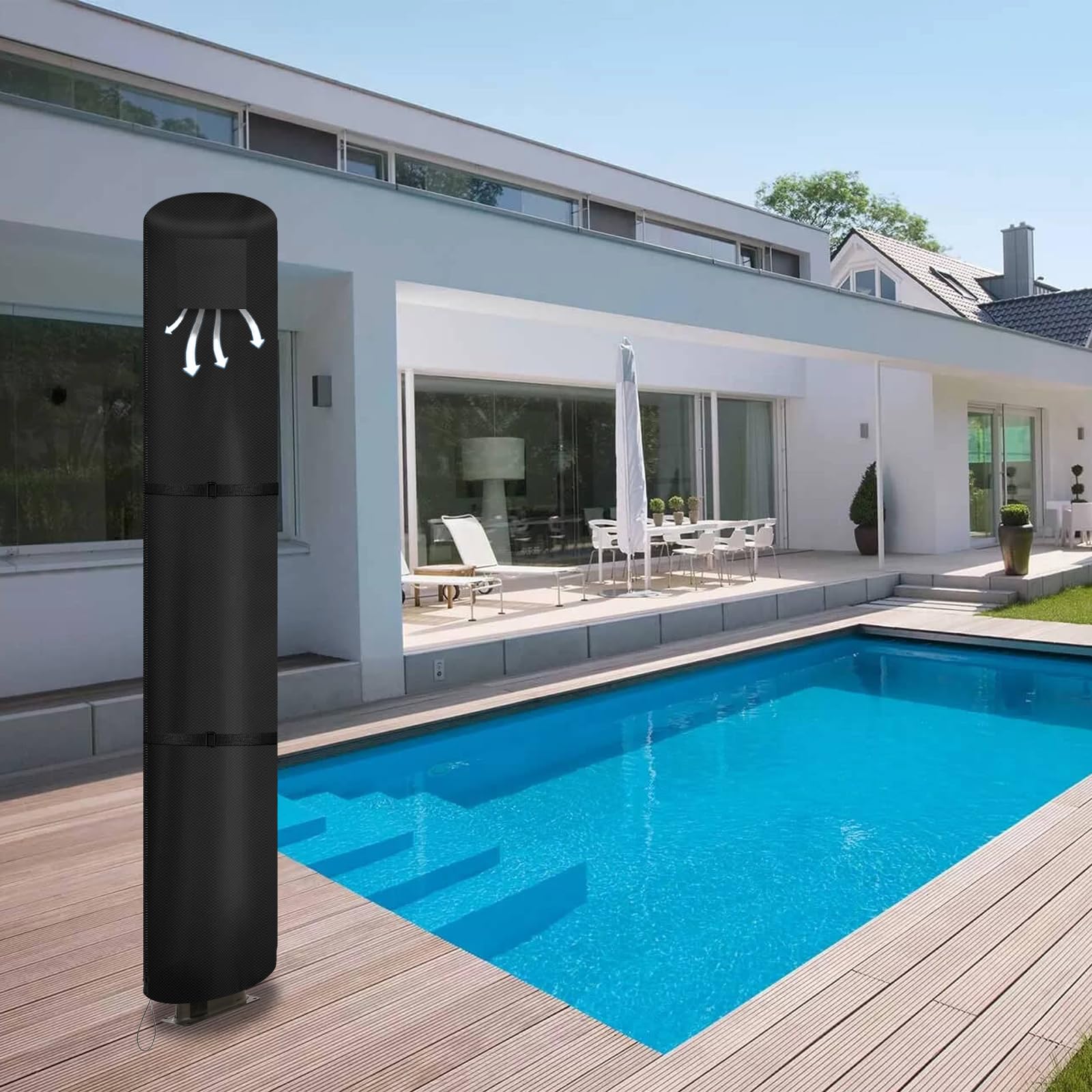 Copertura Protettiva Doccia Esterna Solare Tessuto Oxford 600D Resistente,Impermeabile,Antivento,Resistente ai Raggi UV Copertura Invernale per Doccia Solare,Nero (67 * 220cm)
