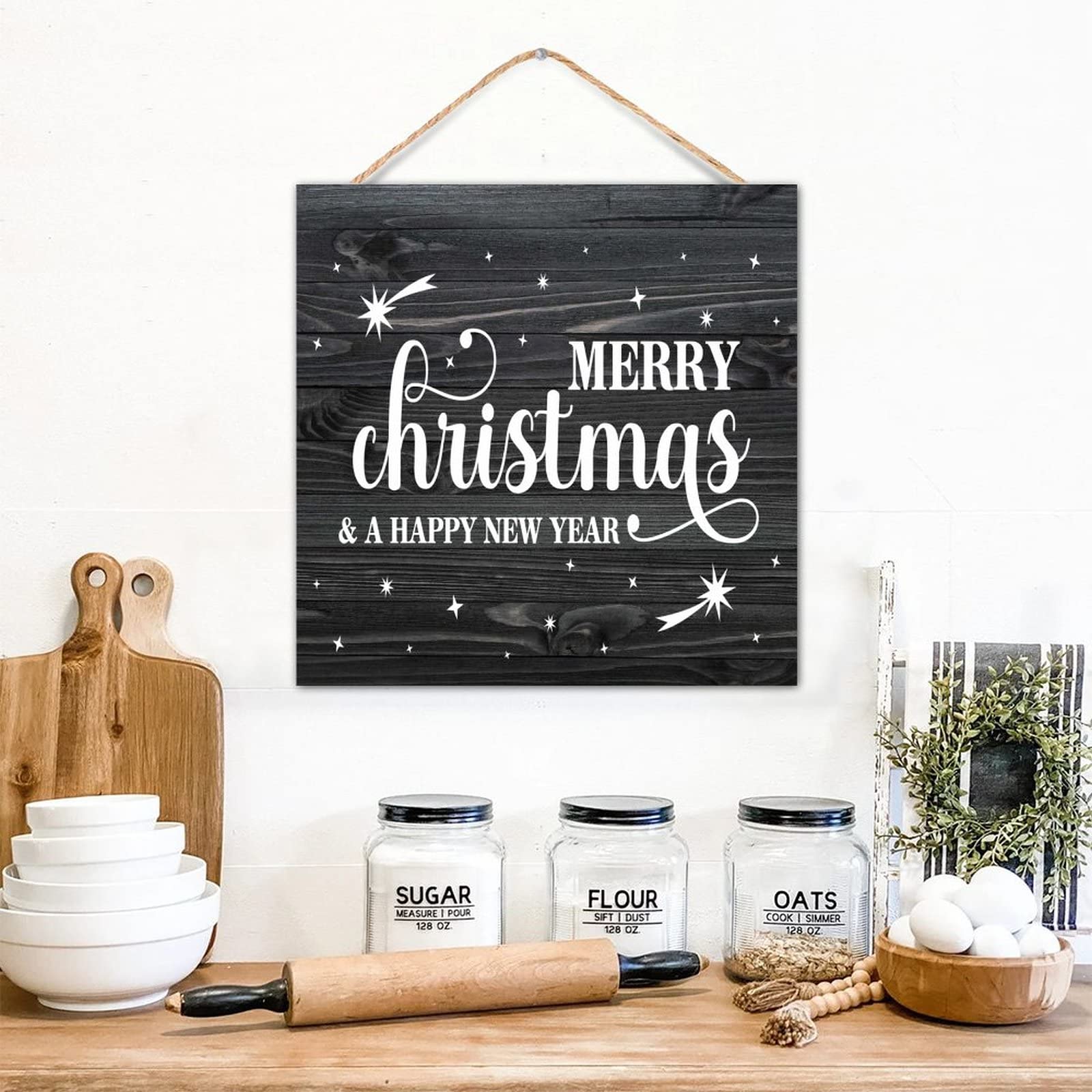Panneau de décoration murale vintage de Noël en bois rétro pour maison rustique