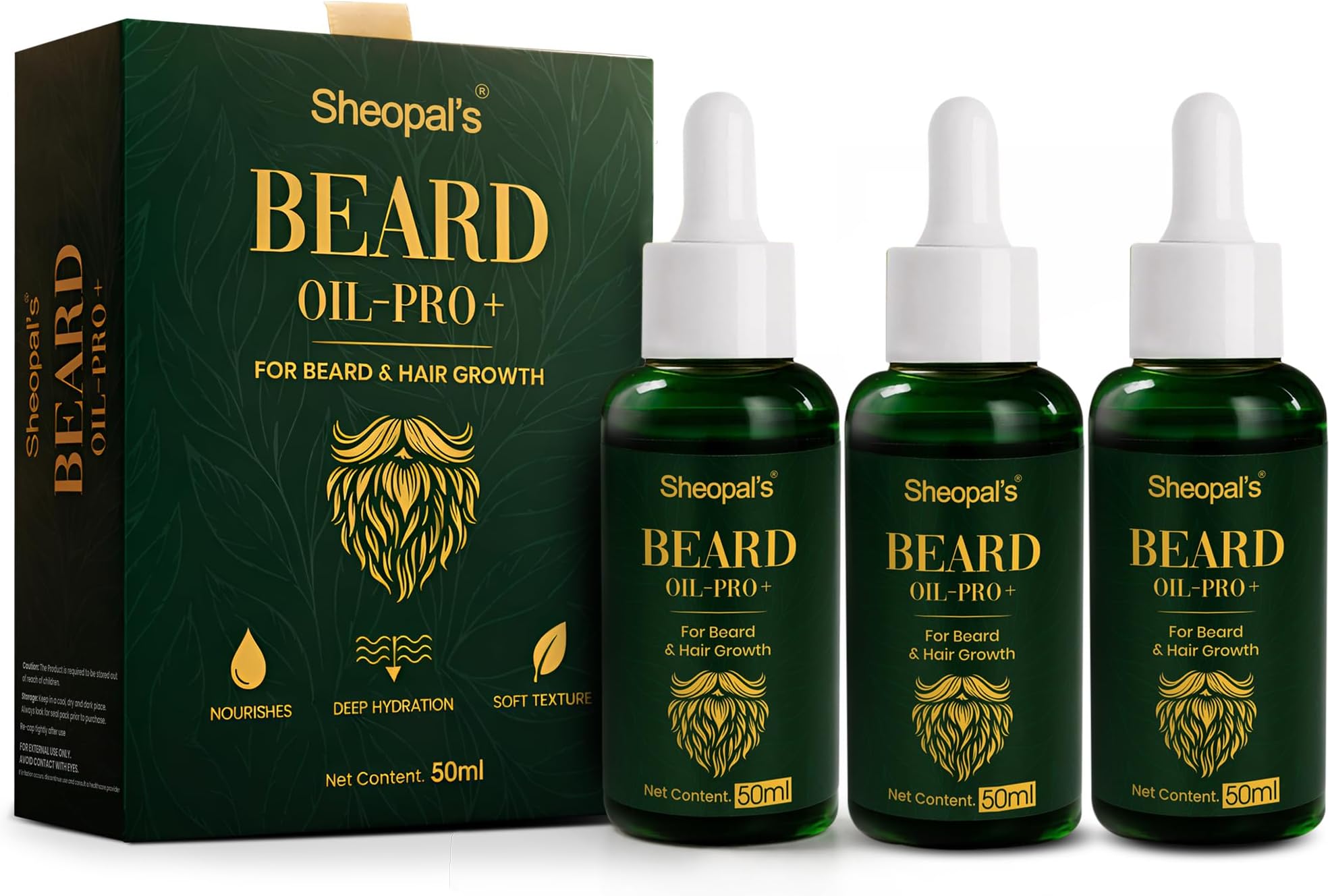 Sheopals Growth Natural Rosemary & Kalonji Beard Oil 50โฏml (3 Packs)โ Promotes Thicker, Healthier Beard Growth with Moroccan Argan, VitaminโฏE & Sweet Almond โ AllโNatural, SulfateโFree & ParabenโFree