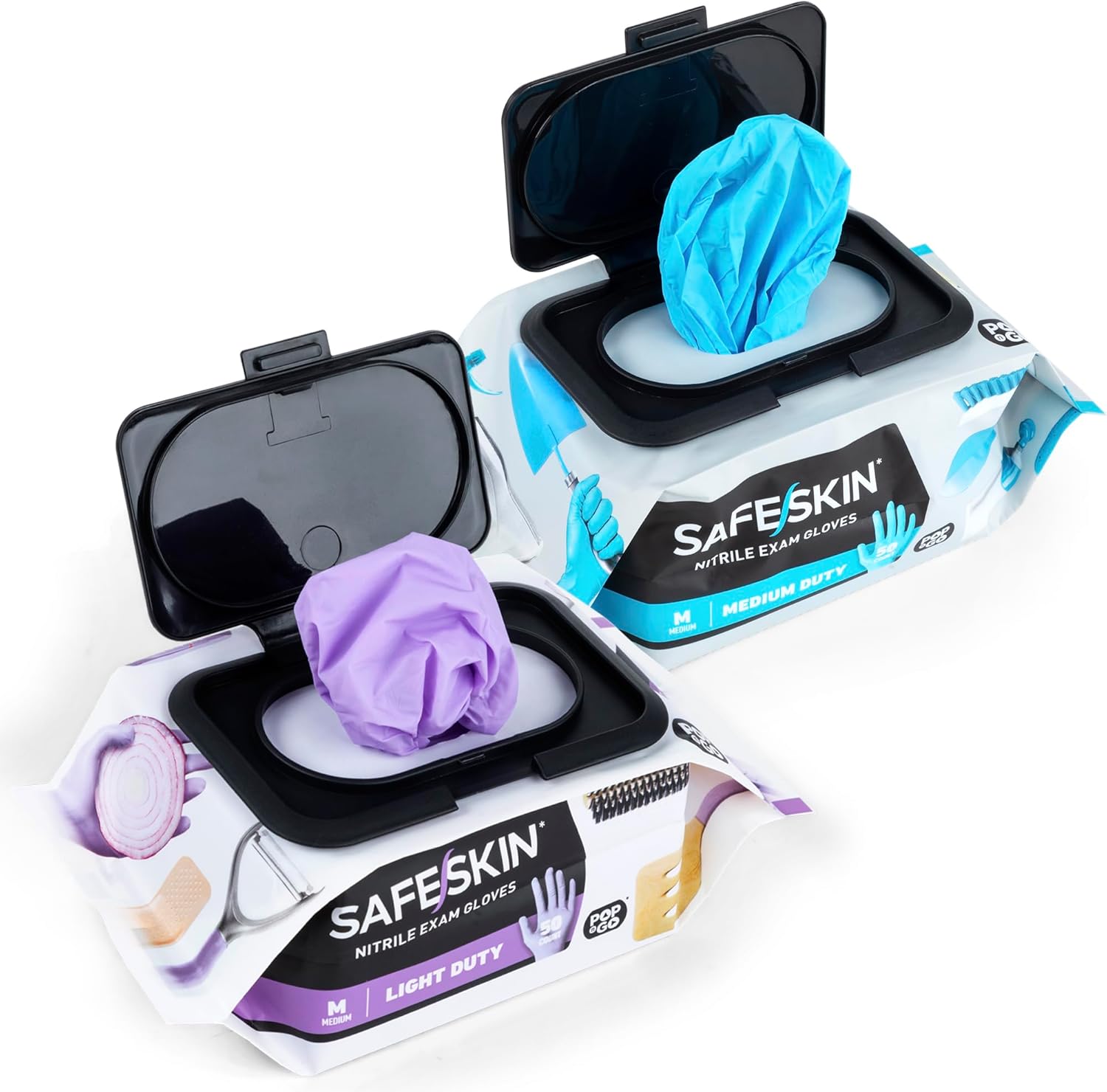 SAFESKIN Nitrile Disposable Gloves Bundle, 100 Count (2 Packs of 50) – Light & Medium Duty, Medium Size, Powder Free Gloves for Food Handling, Cleaning & First Aid
