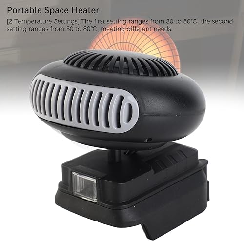 Miniatura 5 de lyrlody Ventilador de calentador portátil alimentado por batería 18V iones de litio 2 ajustes de temperatura 30-80 Calentador eléctrico compacto
