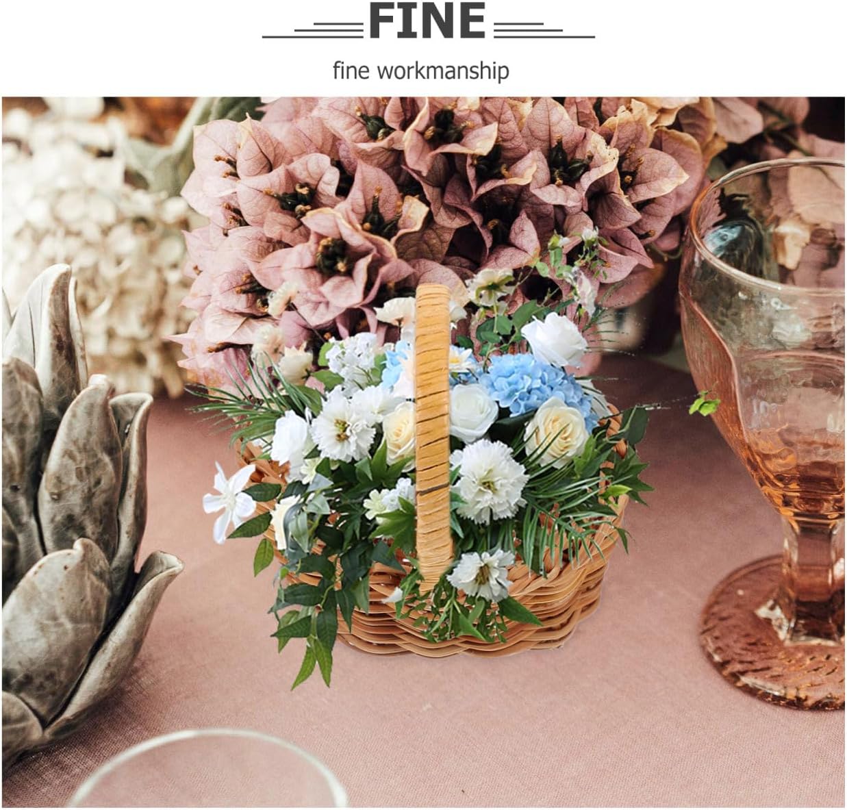 Ipetboom 4pcs Mini Woven Baskets With Handles - Small Rattan Flower Basket for Dollhouse Decor Wedding Party Diy Crafts Rustic Table Centerpiece