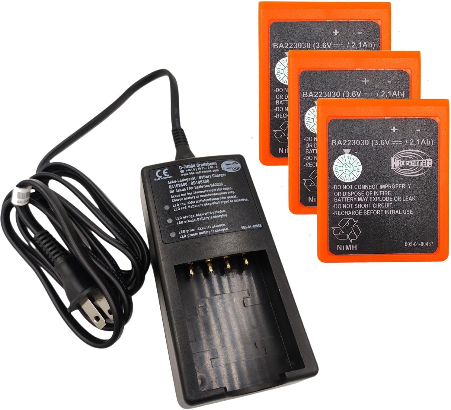 (1 Charger + 3 Battery) AC 100V-240V QA108600 QD108300 Charger D-74564 with 3.6V 2100mAh HBC Crane Remote Control BA223030 Ni-MH Rechargeable Battery