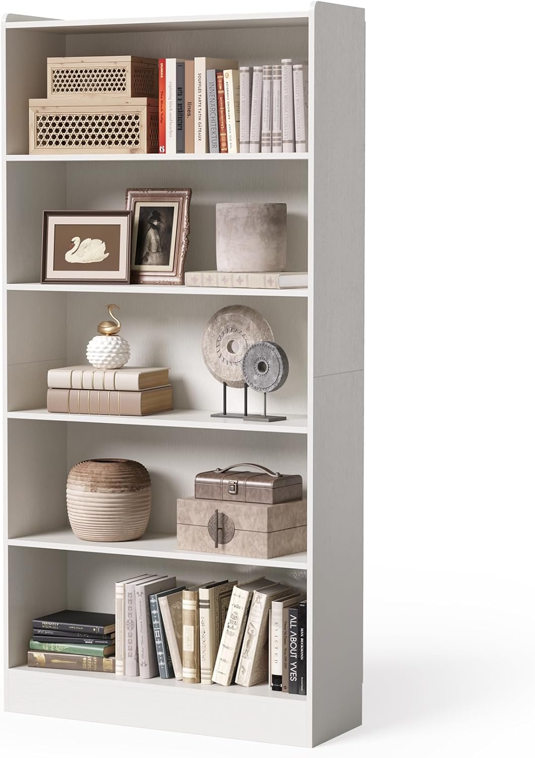 LITTLE TREE 72 Inch Tall Bookcase, Freestanding 6-Tier Library Bookshelf with Closed Shelves, Large Open Bookcases Organizer Wooden Display Shelving Unit for Bedroom Living Room Office, White