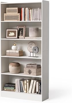 LITTLE TREE 72 Inch Tall Bookcase, Freestanding 6-Tier Library Bookshelf with Closed Shelves, Large Open Bookcases Organizer Wooden Display Shelving Unit for Bedroom Living Room Office, White
