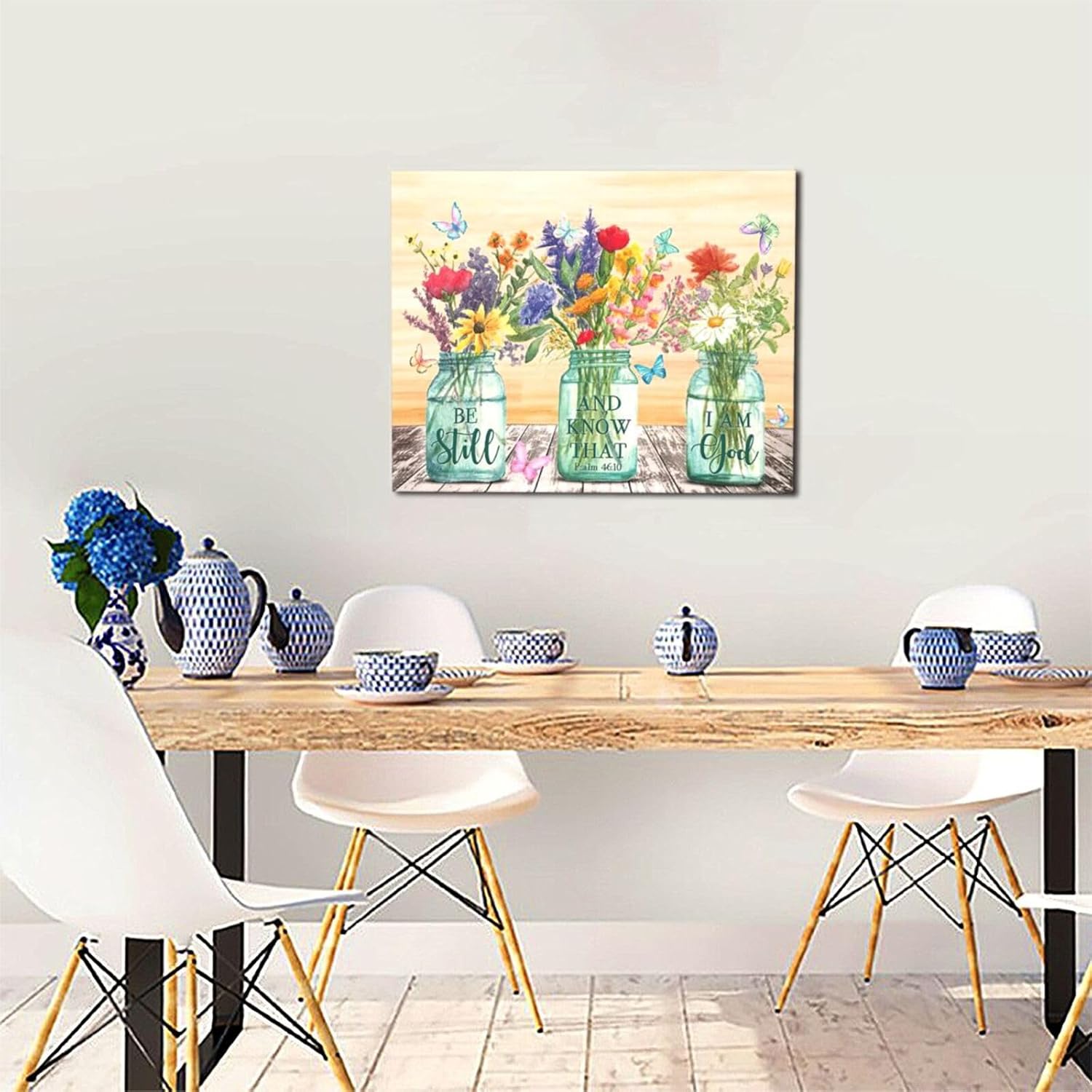 Christian Flower Wall Art Farmhouse Flower in Vase Pictures Wall Decor Scripture Bible Verses Canvas Artwork Painting Butterfly Framed Poster Print for Home Living room Bedroom Bathroom Office 16"X20"