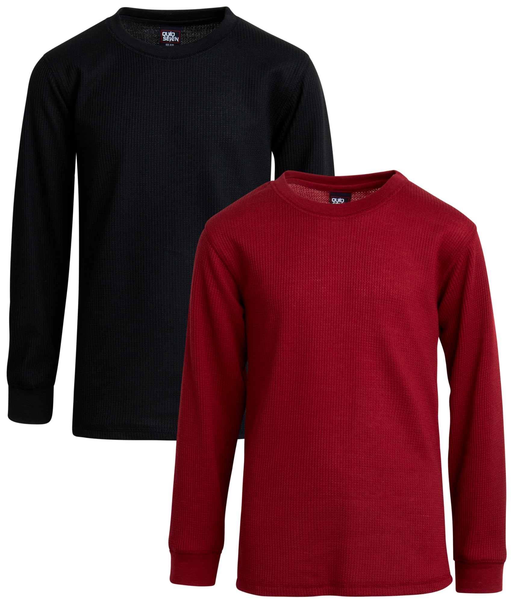 Quad Seven Camisas de manga larga para niños, paquete de 2 camisetas térmicas de punto gofre con cuello redondo para jóvenes y niños (tallas: 8-18)