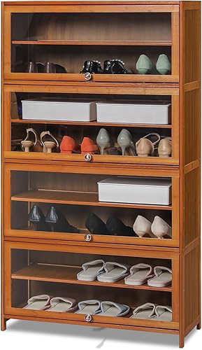 Miniatura 1 de Magshion Armario de almacenamiento de zapatos de 8 niveles con puertas acrílicas, estante organizador de bambú para calzado, organizador de zapatos