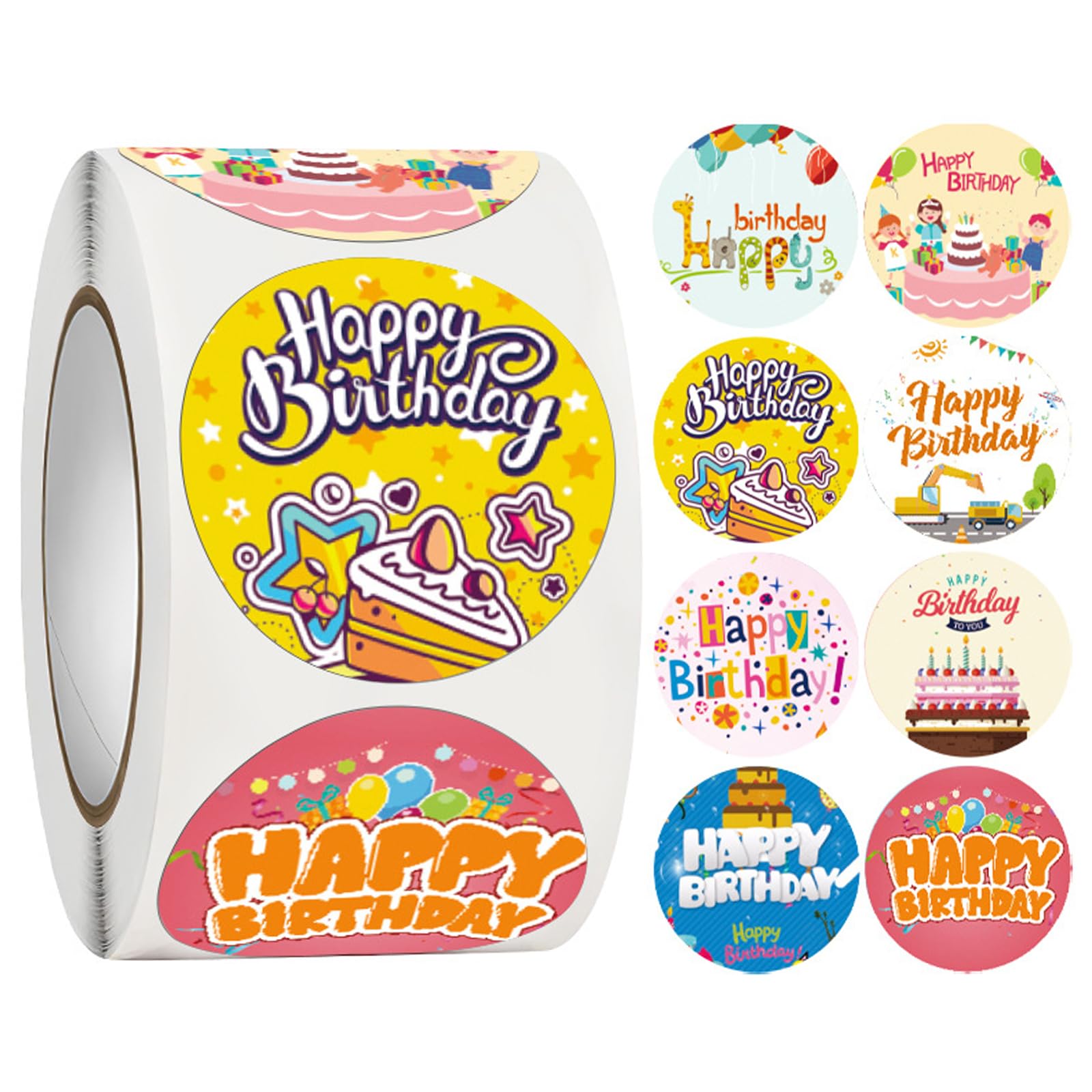 500 Pieces Happy Birthday Stickers 1 Inch Gift Envelope Decoration, 8 Designs Round Birthday Sealing Label for Kids Child's Adults Celebrate Birthday Decorative Candy Cookie Bag Sticker (A Style)