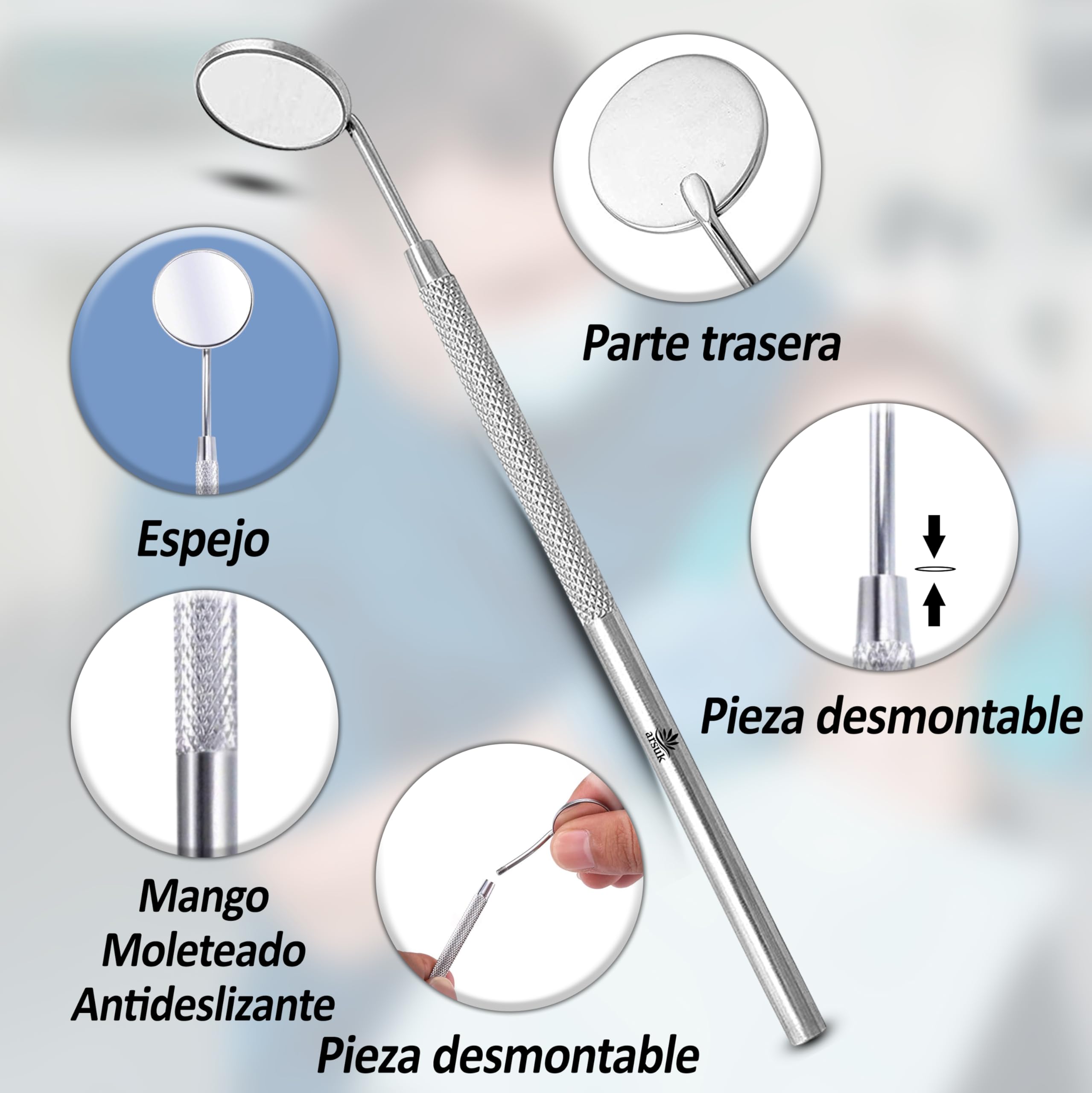 Espejo Dental con Mango Instrumentos dentales ARSUK