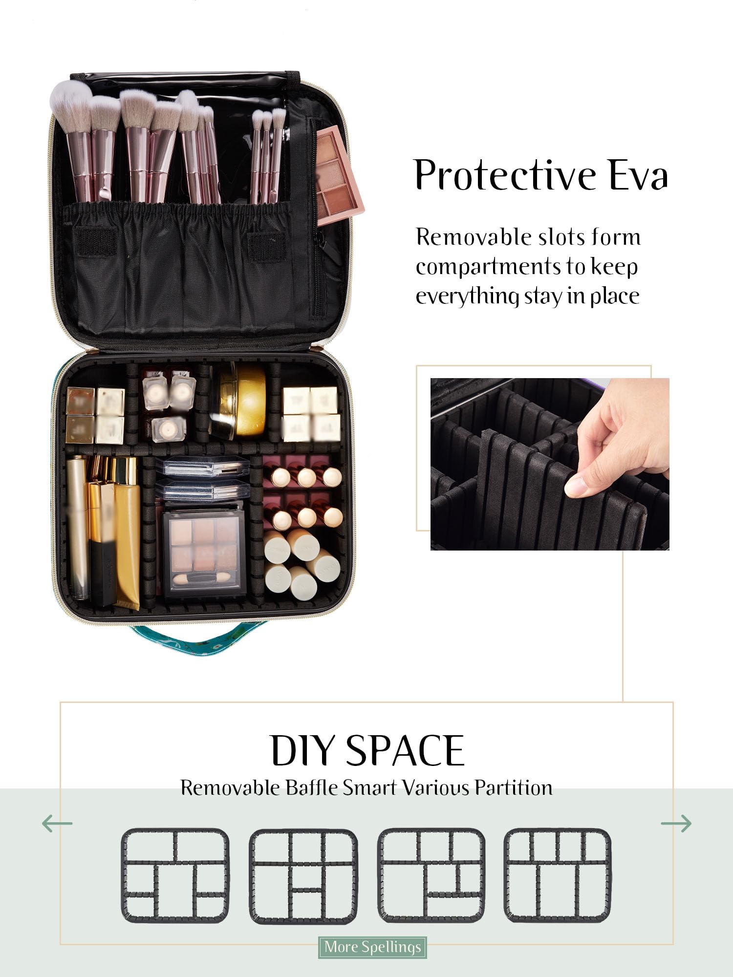 Schminktasche Schminkkoffer Make up Organizer Tasche Make up Bag mit Verstellbaren Teiler,Blauem Rosen