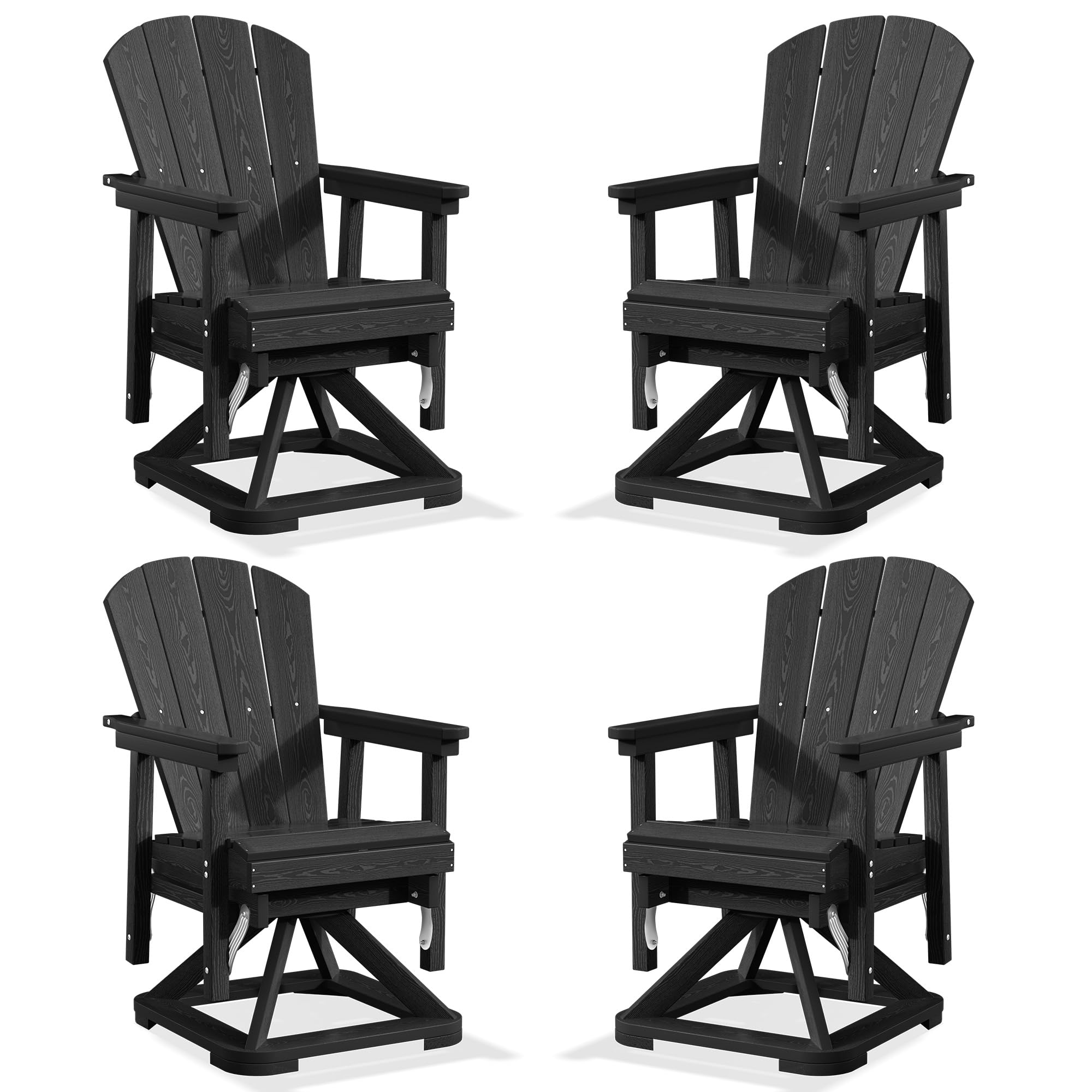 PLUUV Adirondack Swivel Glider Chair Set of 4, 360 Degree Rotation, Red