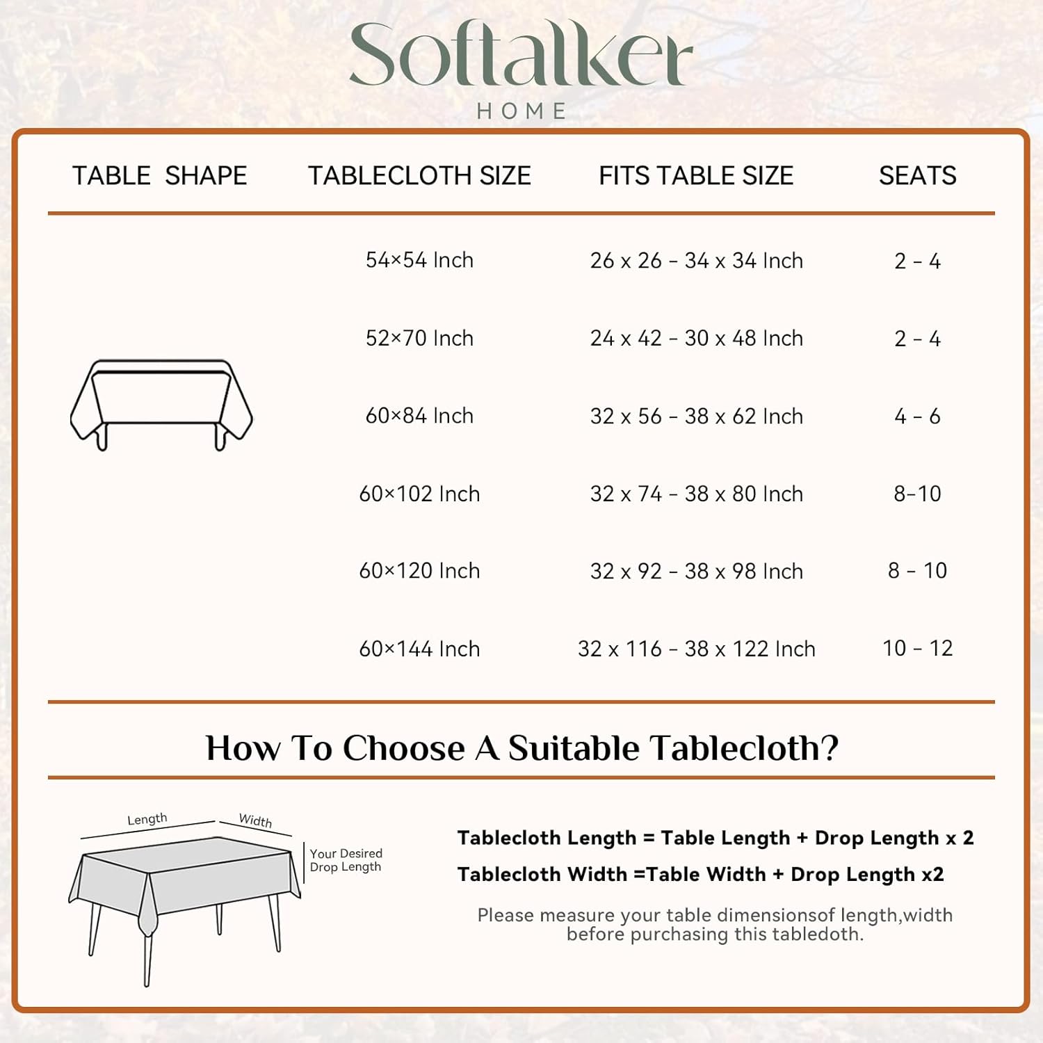 Softalker Fall Jacquard Tablecloth - Thanksgiving Maple Leaves Rectangle Table Cover, Autumn Harvest Waterproof Table Cloths Decor for Holiday, Dining, Party - Burnt Orange 60 x 84 Inch