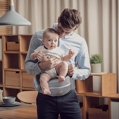 Miniatura 9 de Portabebés de cadera con asiento plegable de 180 pulgadas hacia arriba y hacia abajo para bebé, correas ajustables también como extensor de cintura,