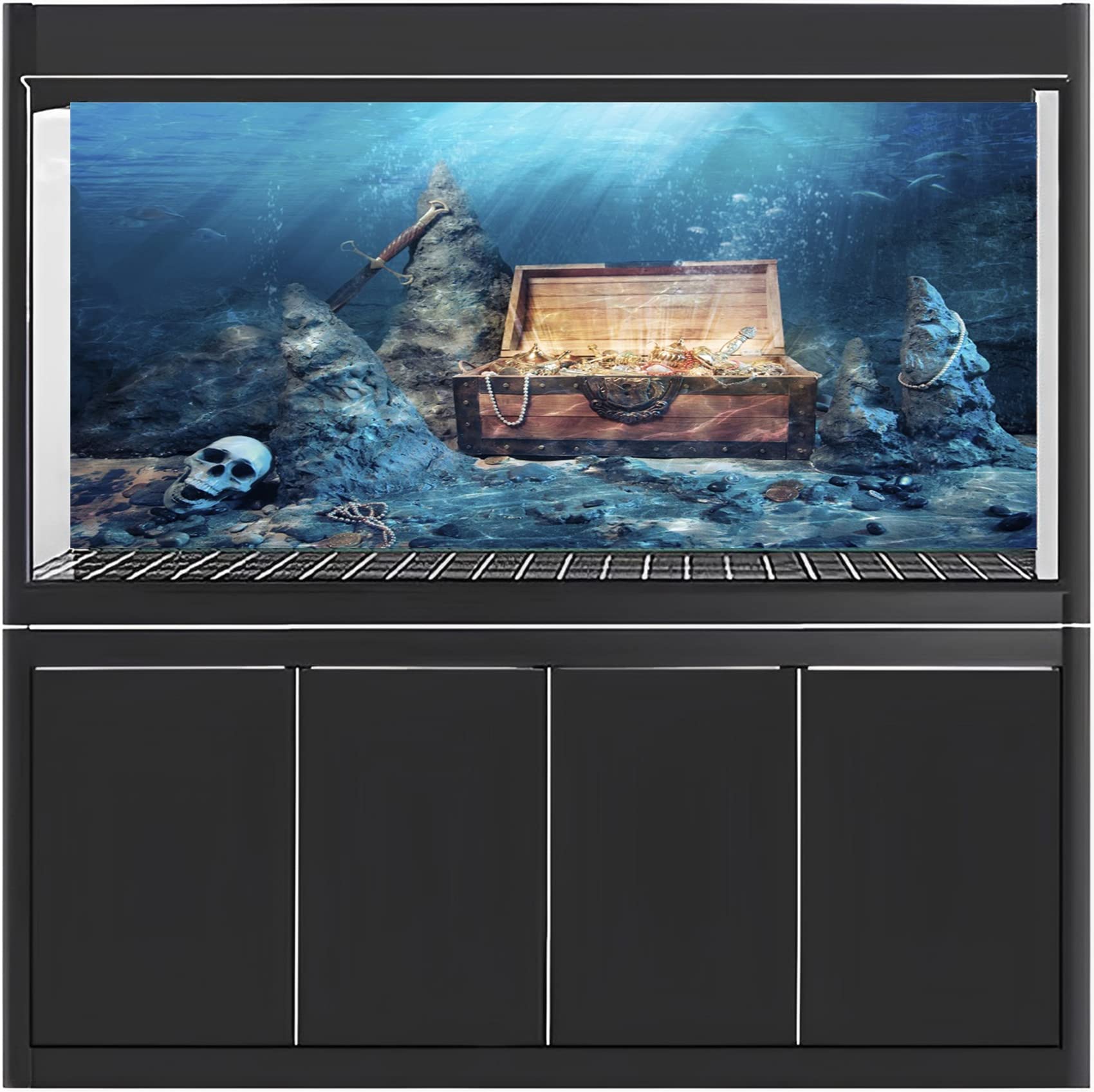 AWERT 122 x 45 cm Fundo de aquário subaquático aberto baú de