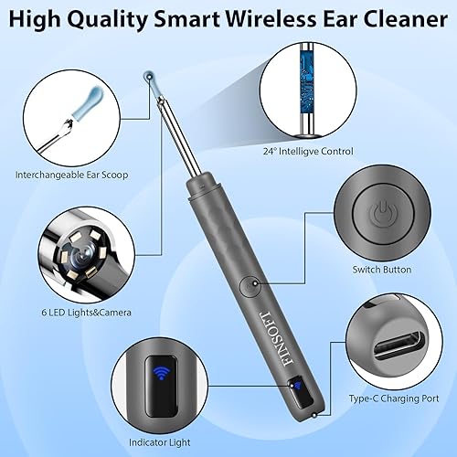 Miniatura 3 de FINSOFT Cámara con herramienta de eliminación de cera de oído, limpiador de oídos con cámara, kit de limpieza de eliminación de cera de oídos con