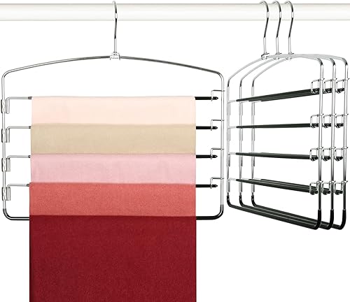 TOPIA HANGER Perchas para pantalones, paquete de 3 perchas que ahorran espacio, antideslizantes, de 5 niveles, con brazo oscilante, para ahorrar